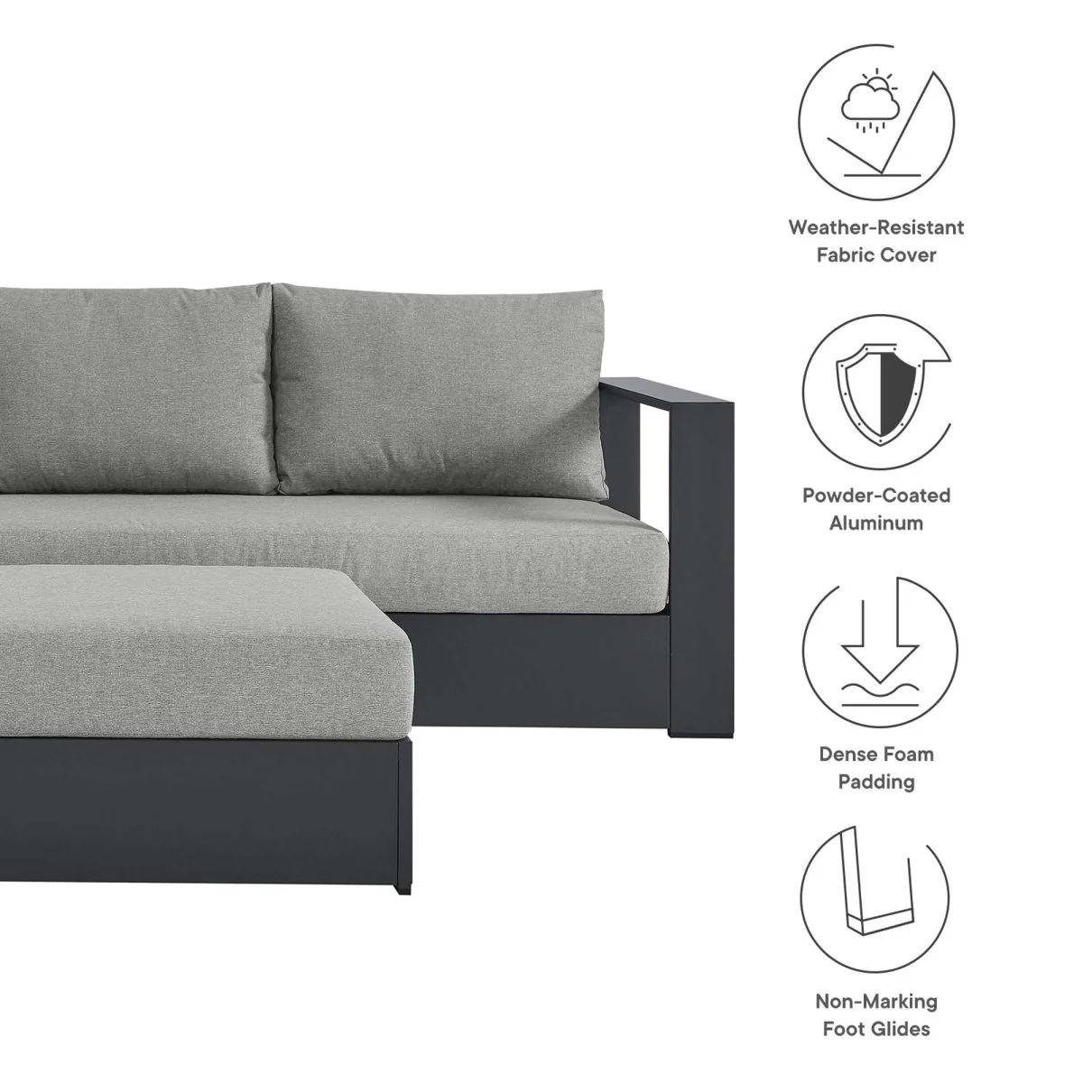 5-Piece Aluminum Outdoor Sectional Sofa Set with Cushions for Patio, Deck and Backyard - Image 12