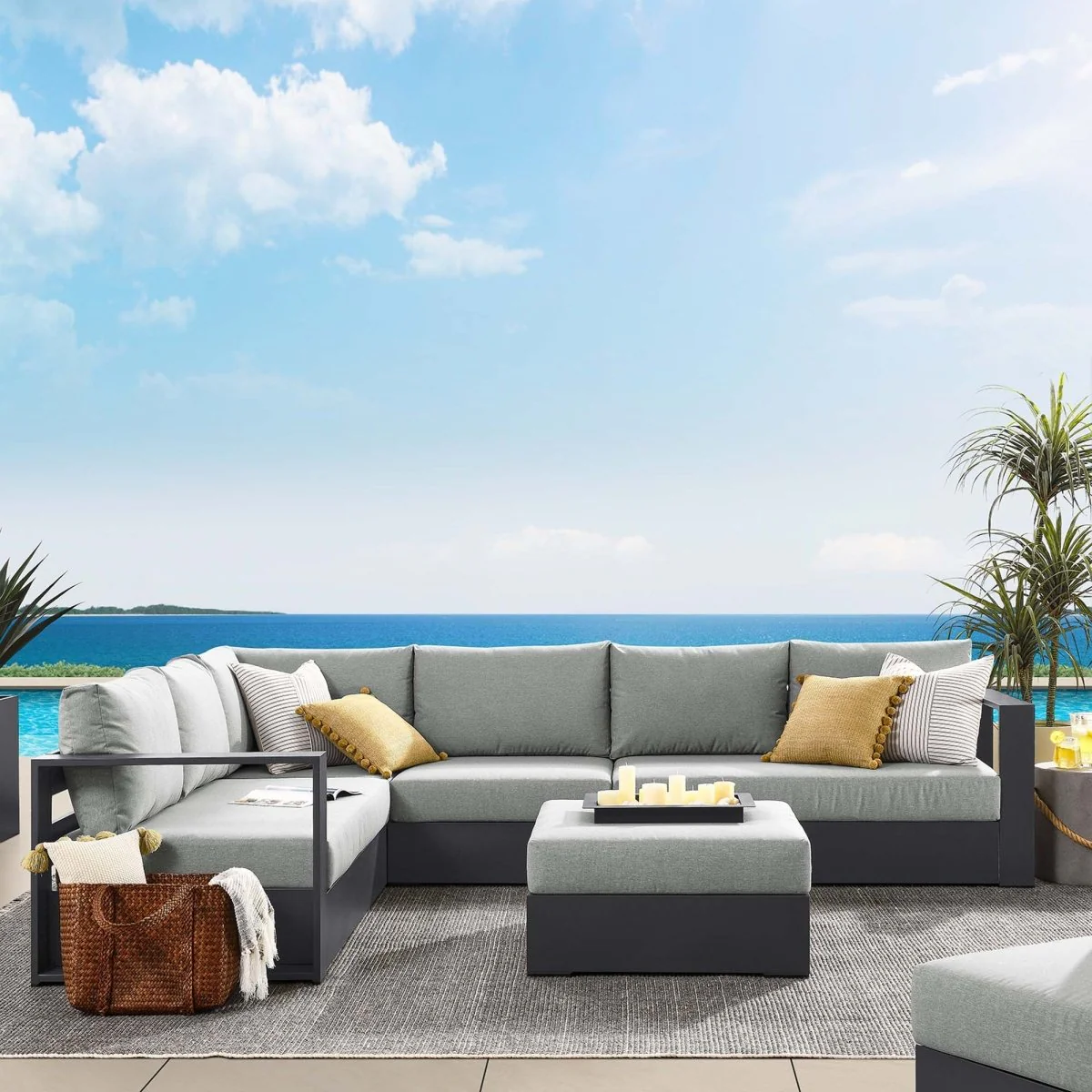 5-Piece Aluminum Outdoor Sectional Sofa Set with Cushions for Patio, Deck and Backyard - Image 20