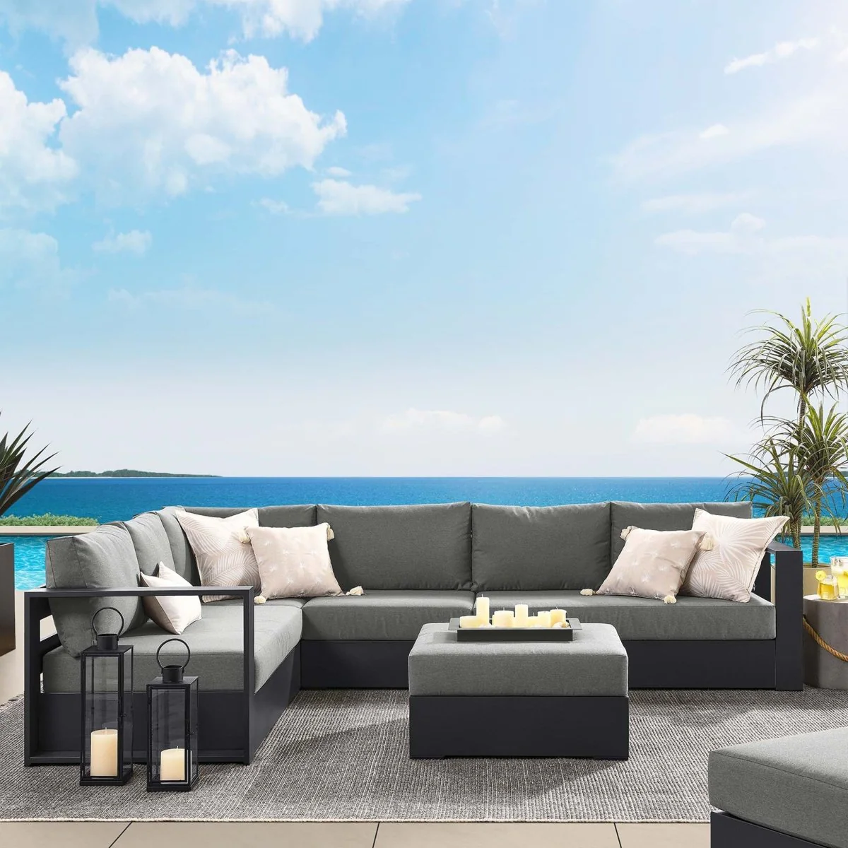 5-Piece Aluminum Outdoor Sectional Sofa Set with Cushions for Patio, Deck and Backyard - Image 30