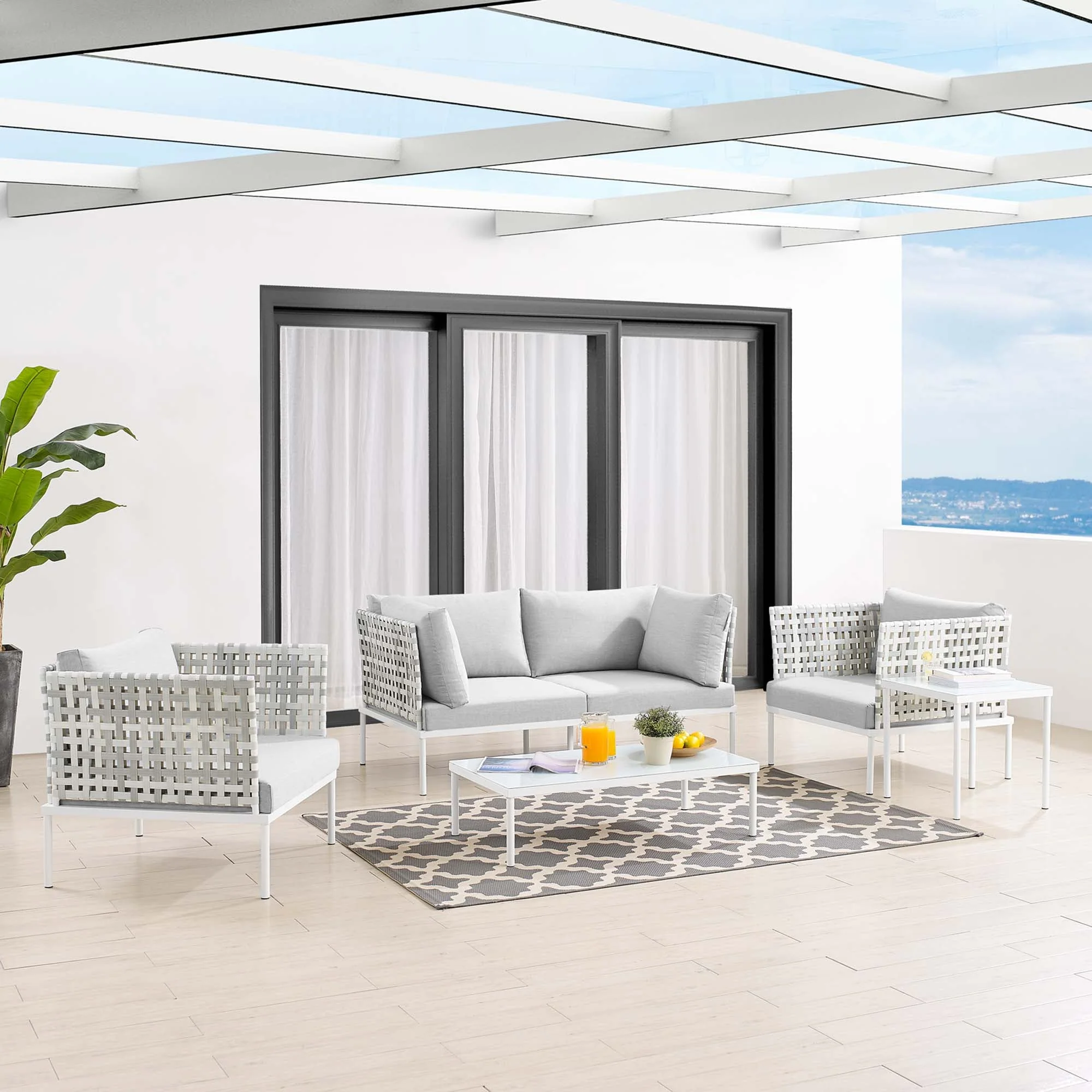 5-Piece Basket Weave Aluminum Outdoor Patio Seating Set for Garden and Backyard - Image 31
