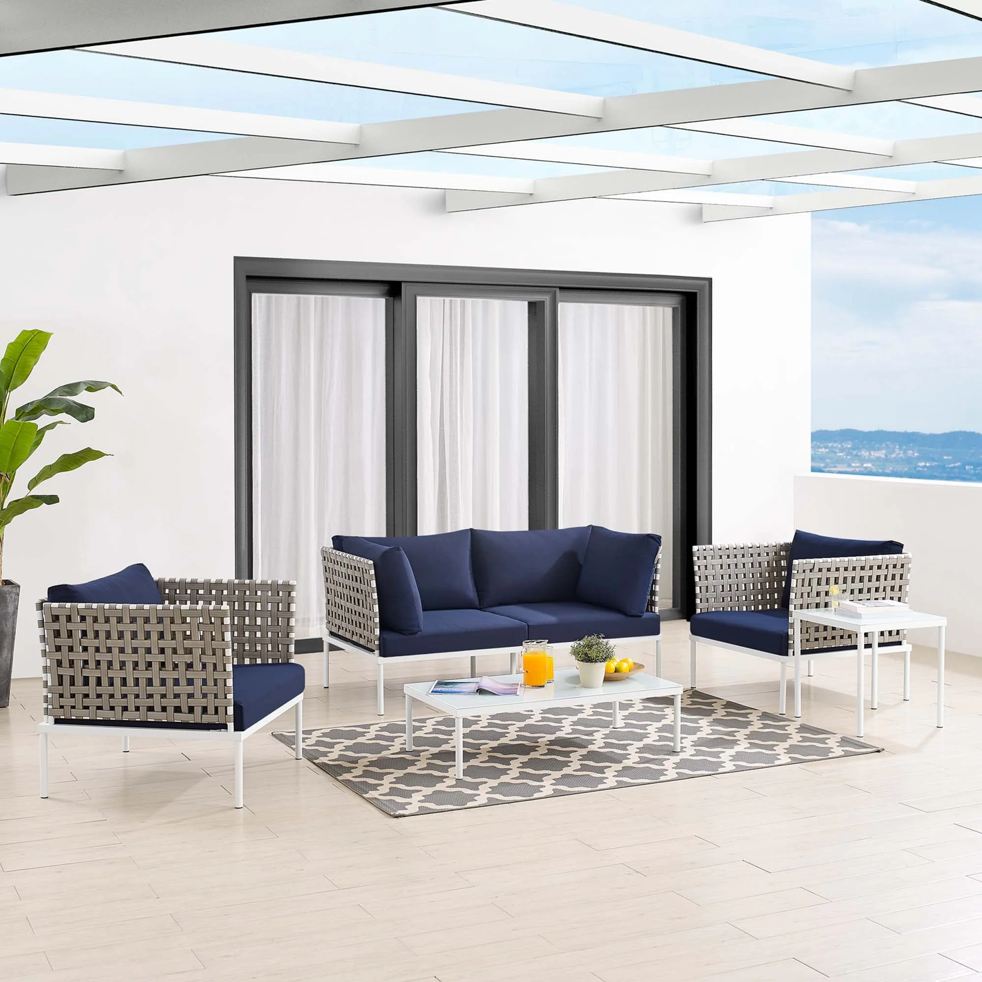 5-Piece Basket Weave Aluminum Patio Seating Set with Sunbrella Cushions - Image 16