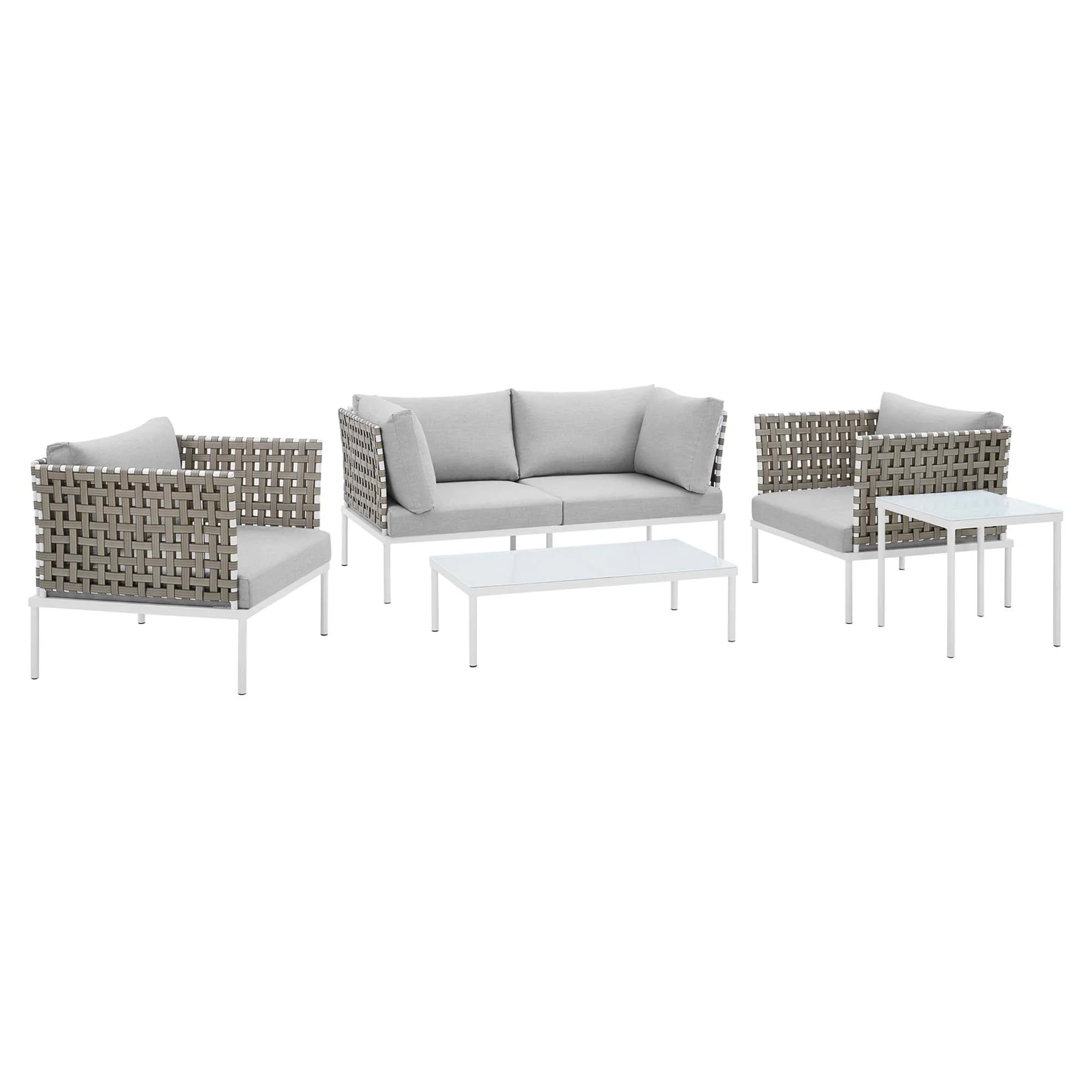 5-Piece Basket Weave Aluminum Patio Seating Set with Sunbrella Cushions - Image 17