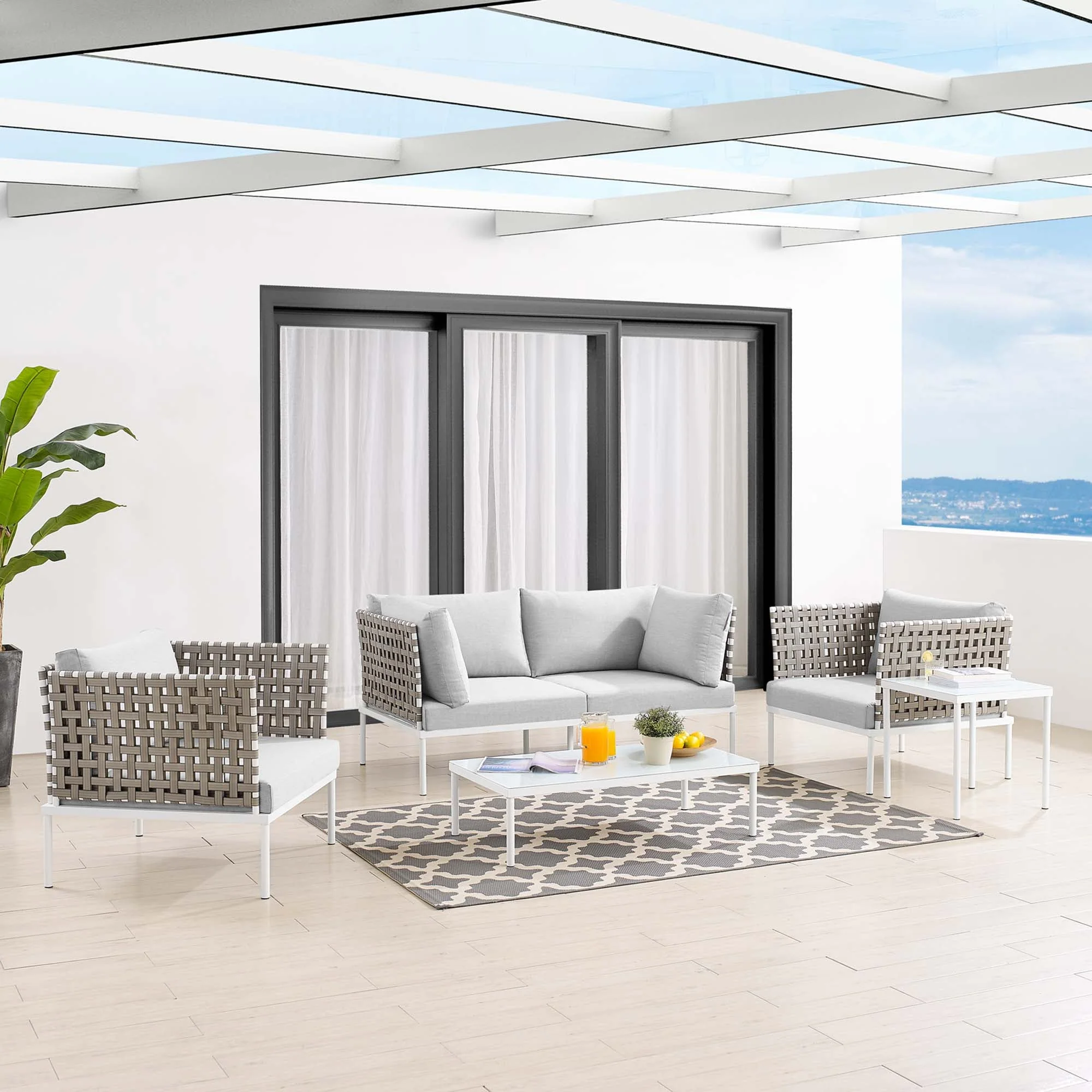 5-Piece Basket Weave Aluminum Patio Seating Set with Sunbrella Cushions - Image 32
