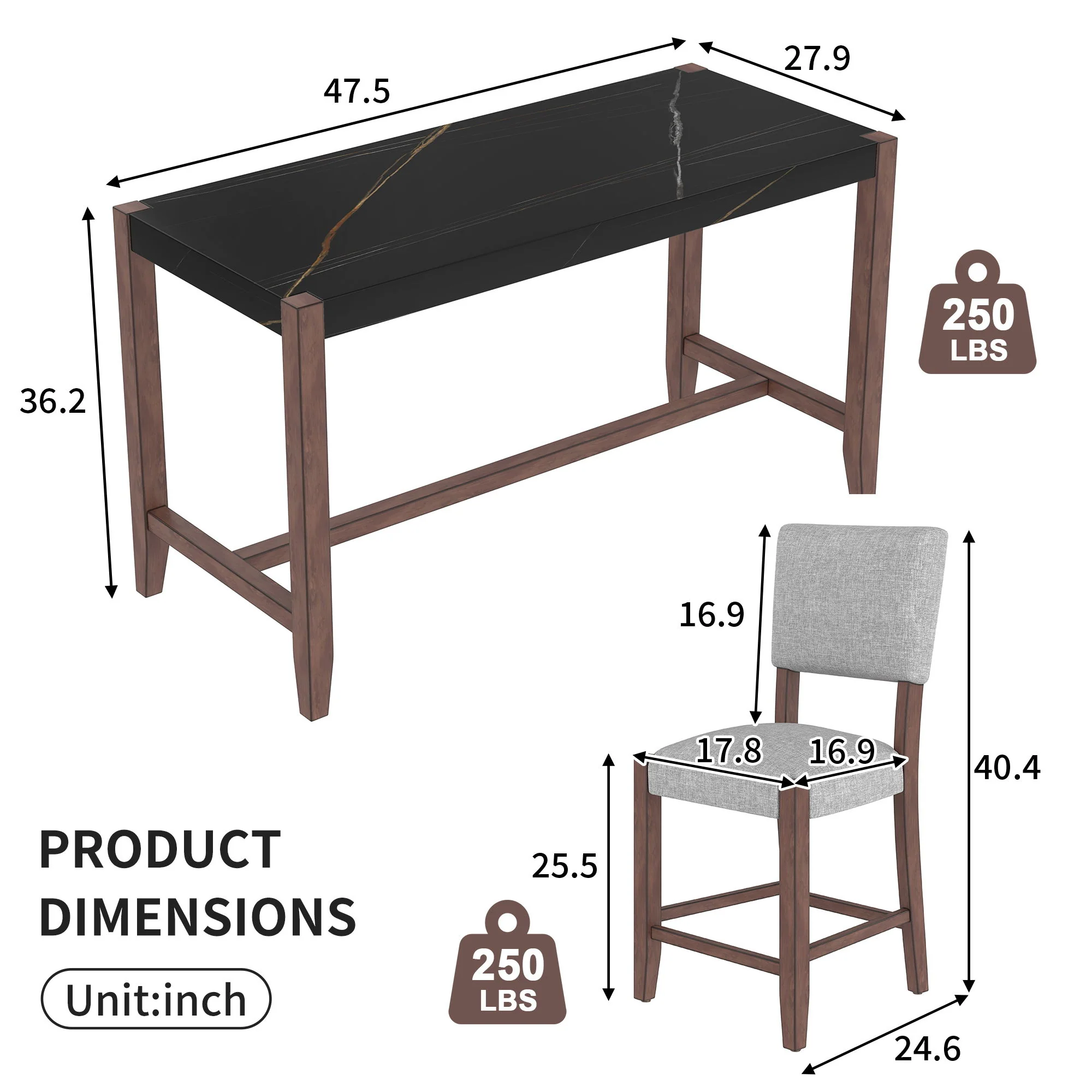 5 Piece Counter Height Dining Set, Bar Table With 4 Upholstered Chairs - Image 18