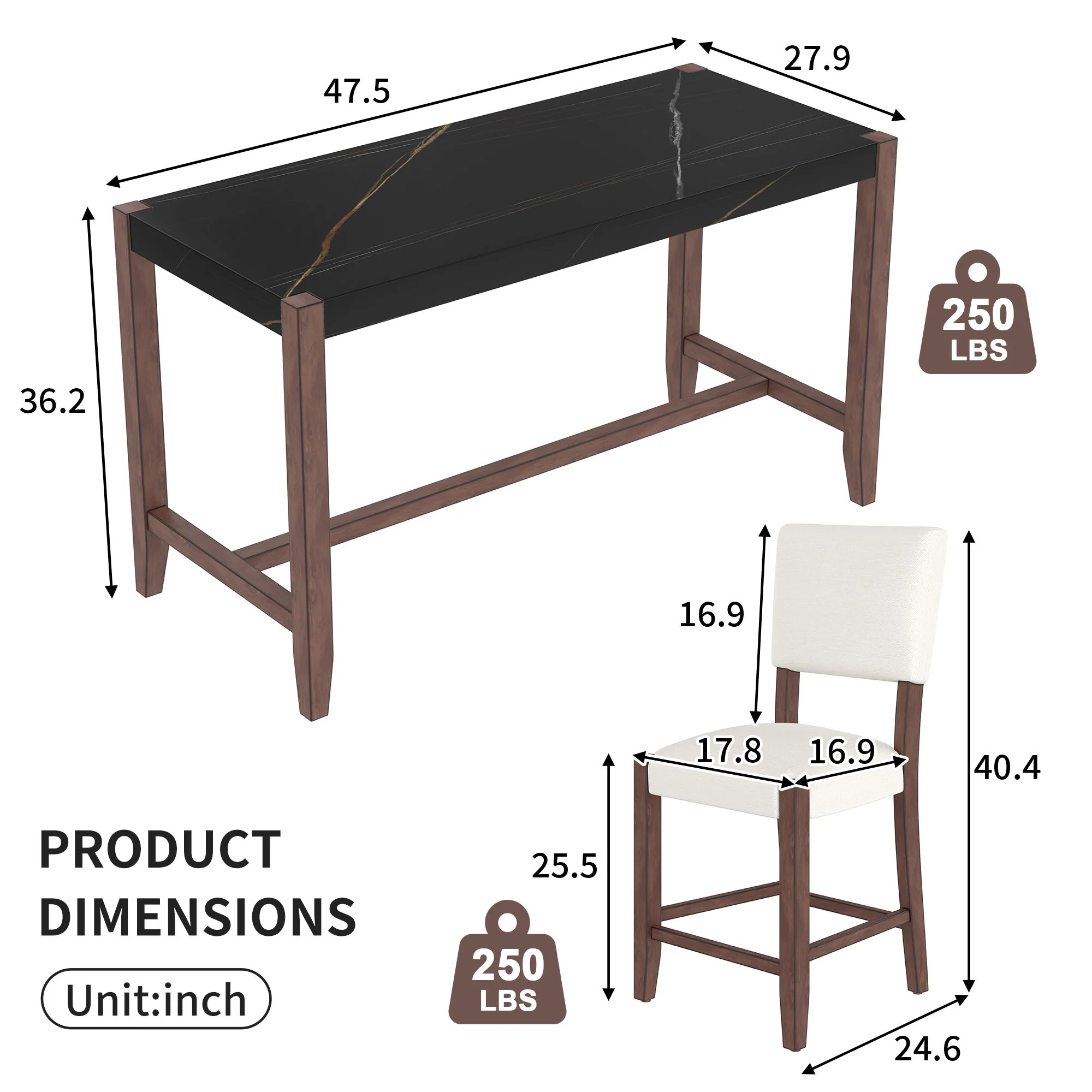 5 Piece Counter Height Dining Set, Bar Table With 4 Upholstered Chairs - Image 3