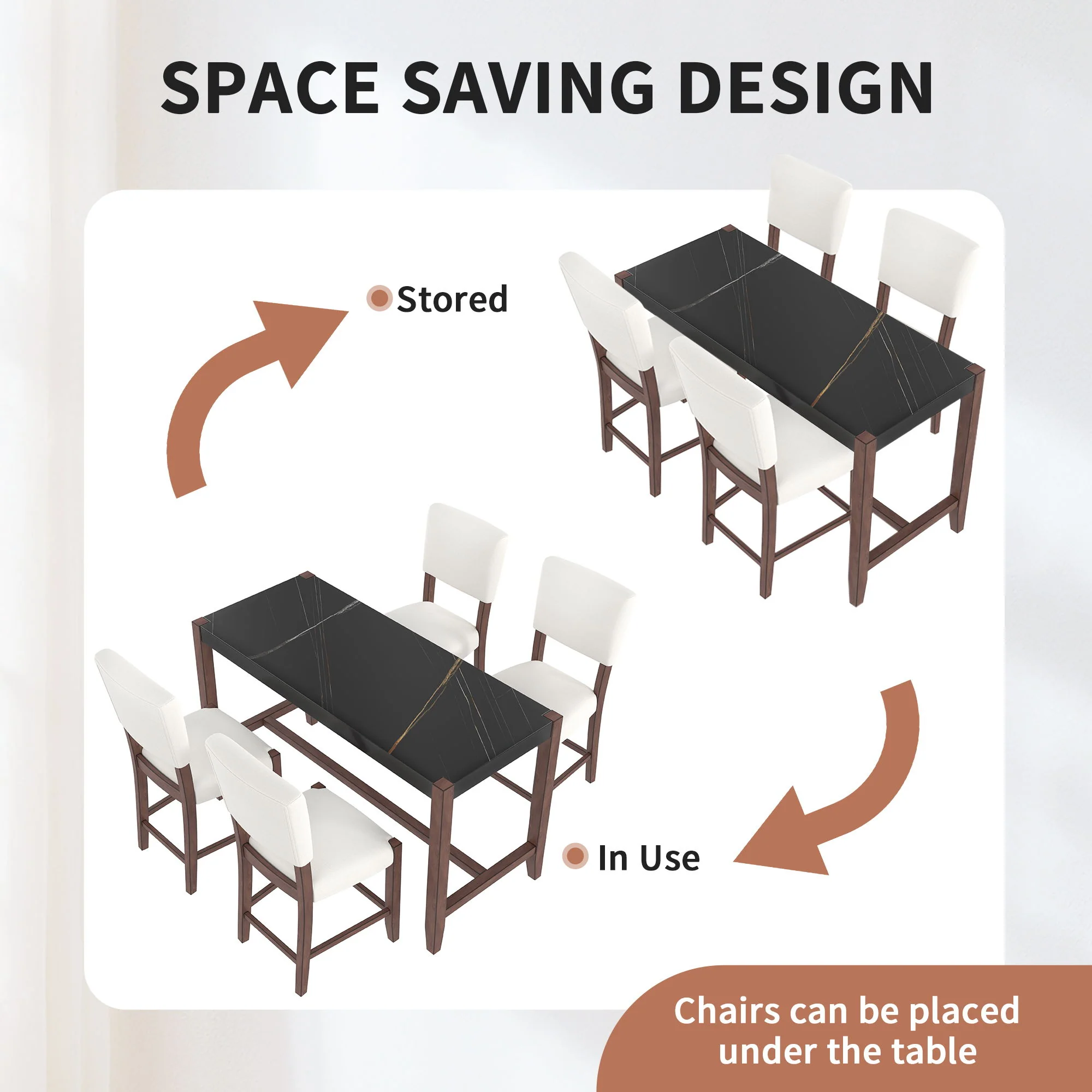 5 Piece Counter Height Dining Set, Bar Table With 4 Upholstered Chairs - Image 8