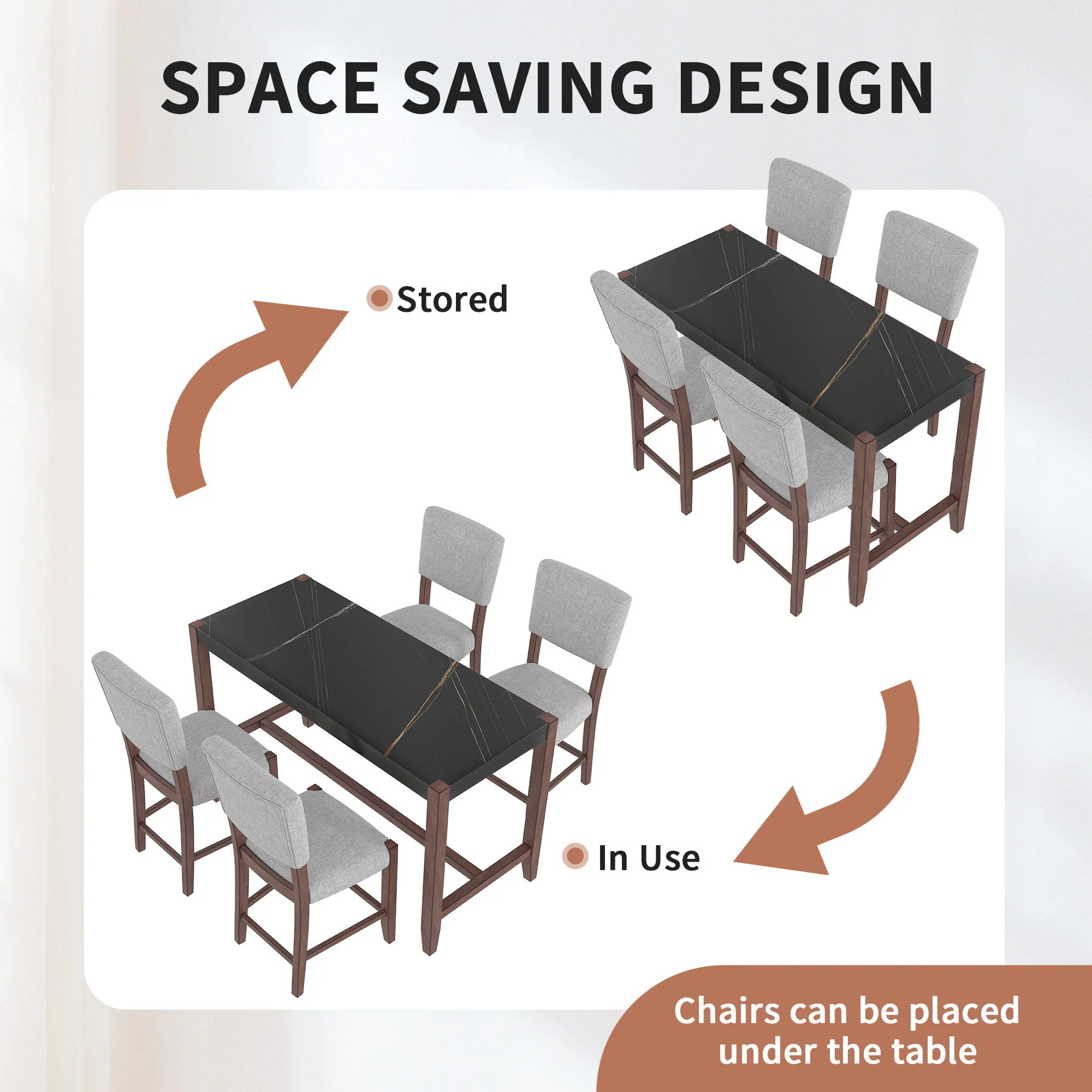 5 Piece Counter Height Dining Set, Bar Table With 4 Upholstered Chairs - Image 9