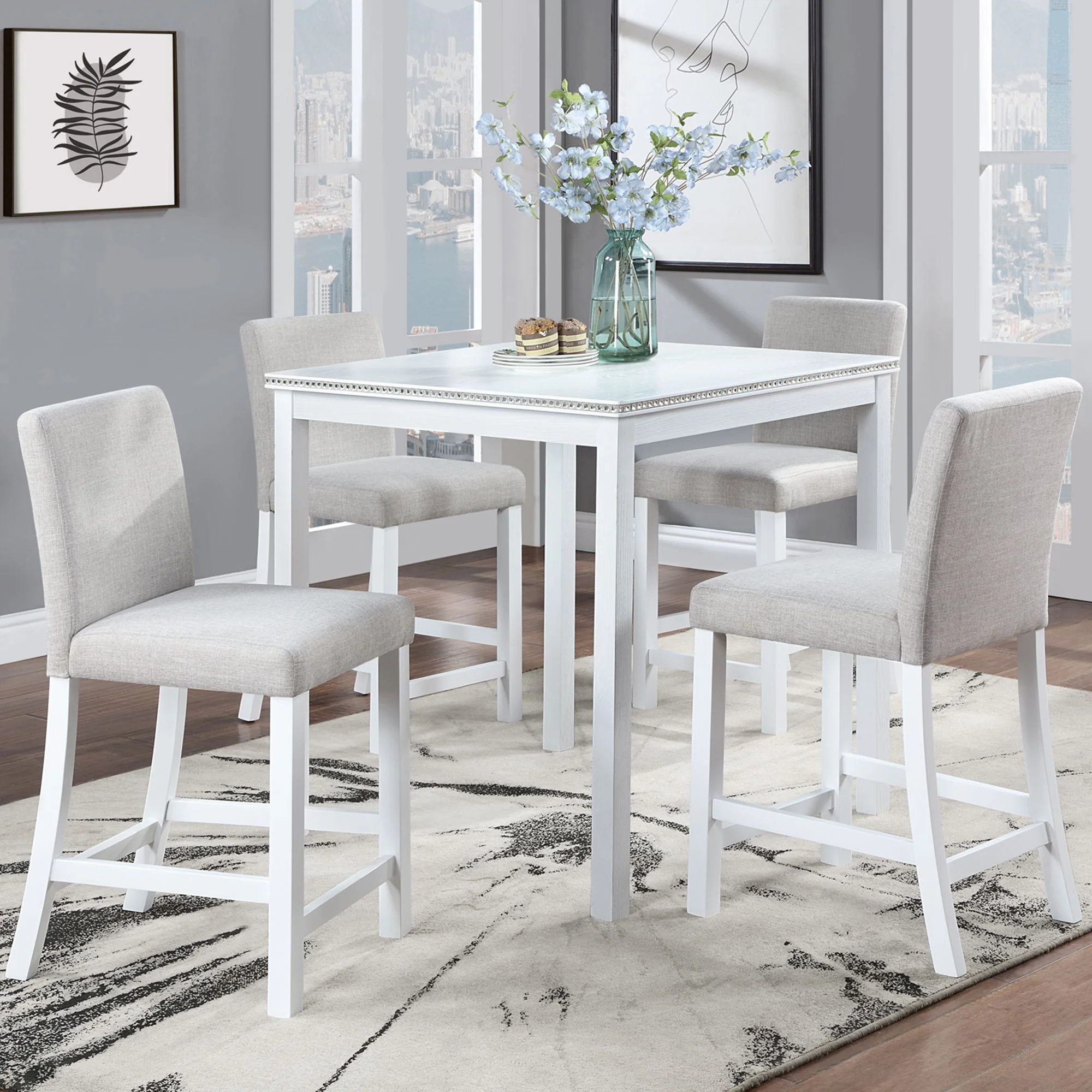 5 Piece Counter Height Table Set, Square Table And 4 Upholstered Chairs - Image 16