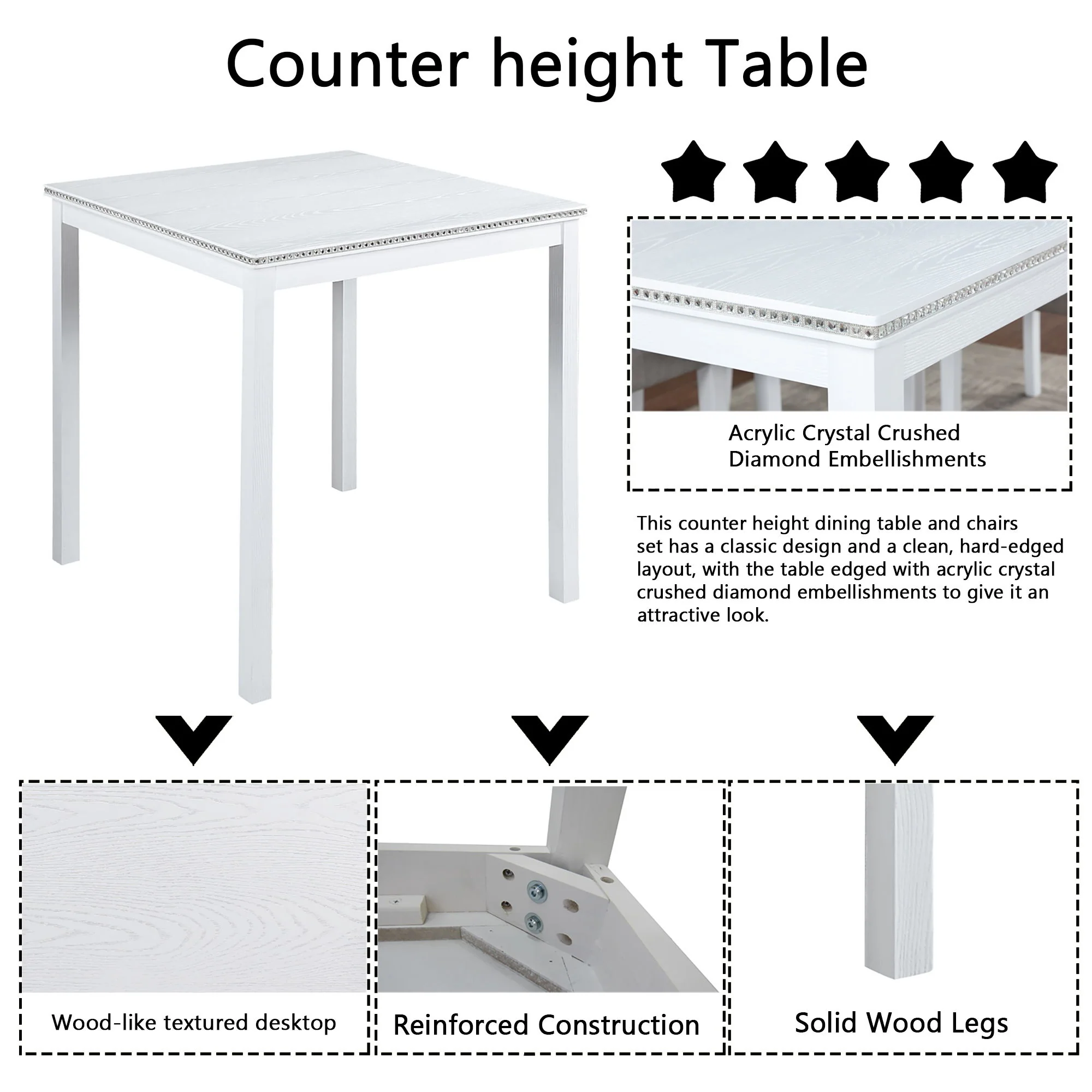 5 Piece Counter Height Table Set, Square Table And 4 Upholstered Chairs - Image 22