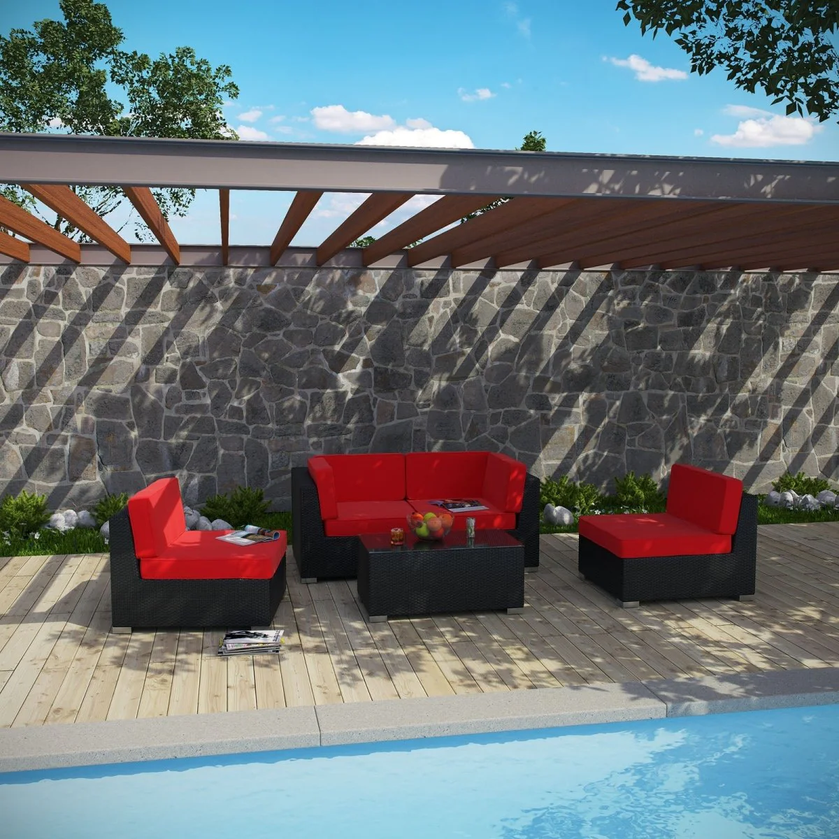 5-Piece Cushioned Woven Wicker Outdoor Sectional Set with Removable Cushions for Patio - Image 5