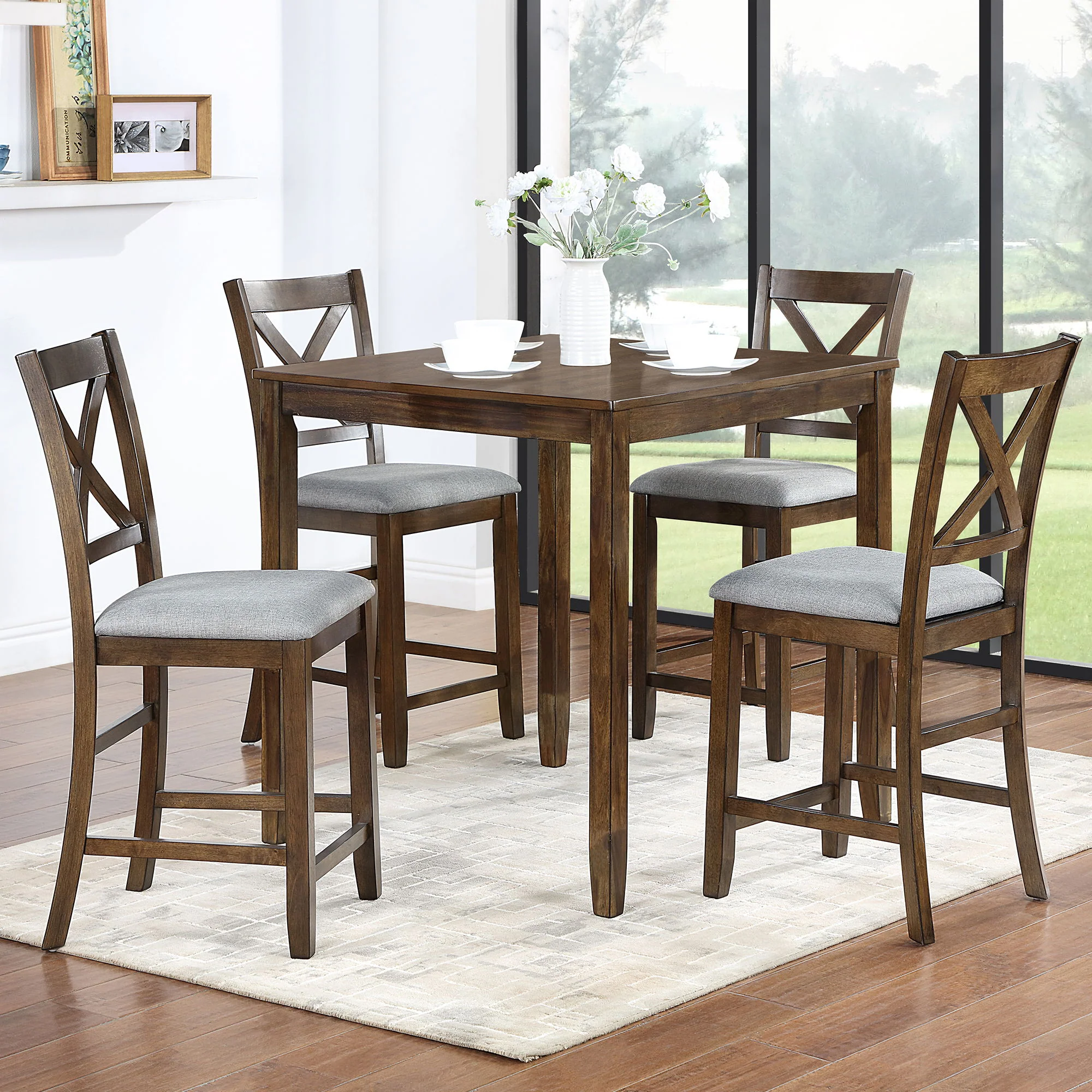 5 Piece Dining Table Set, Wooden Dining Square Table Set For 4 - Image 6