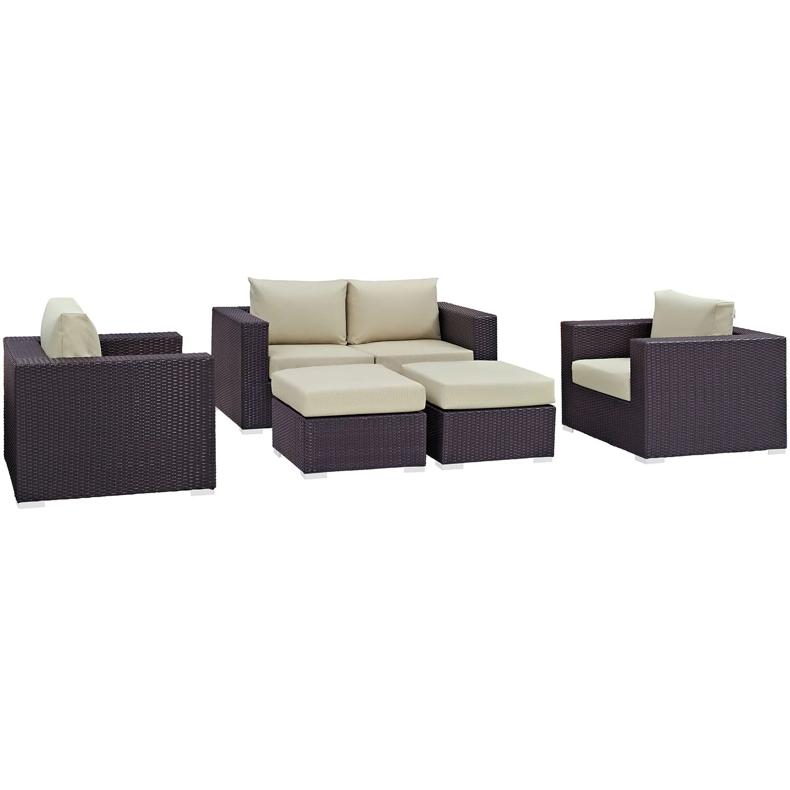 5-Piece Espresso Wicker Outdoor Patio Sectional Sofa Set with Cushions Included