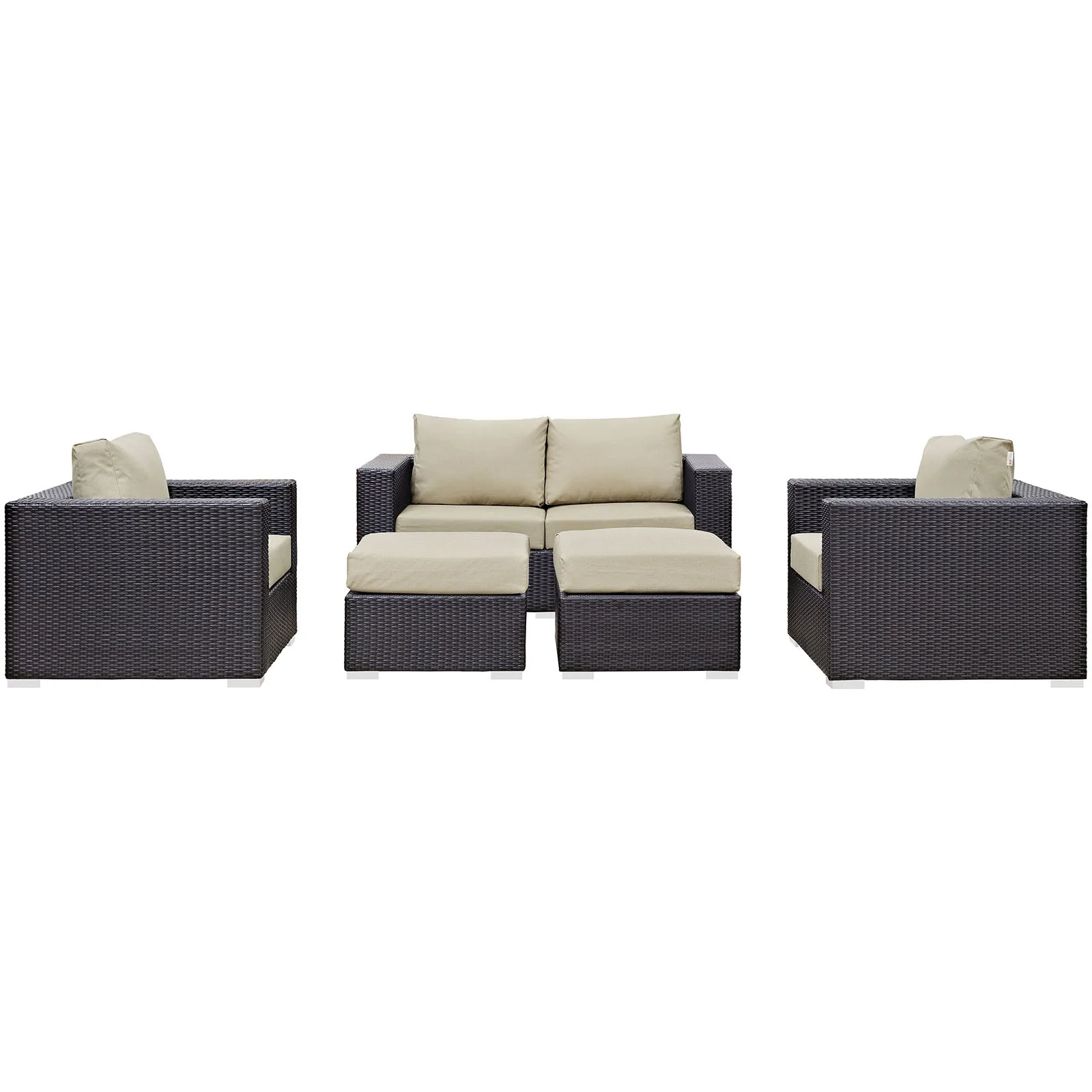 5-Piece Espresso Wicker Outdoor Patio Sectional Sofa Set with Cushions Included - Image 6