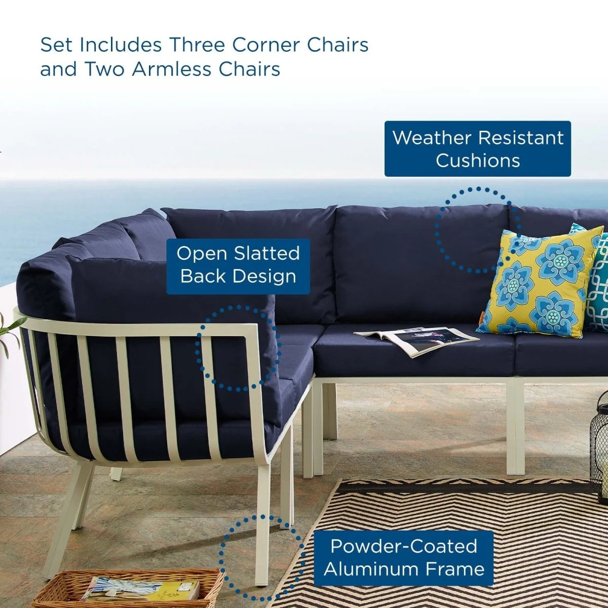 5-Piece Outdoor Aluminum Patio Sectional Set - Image 30
