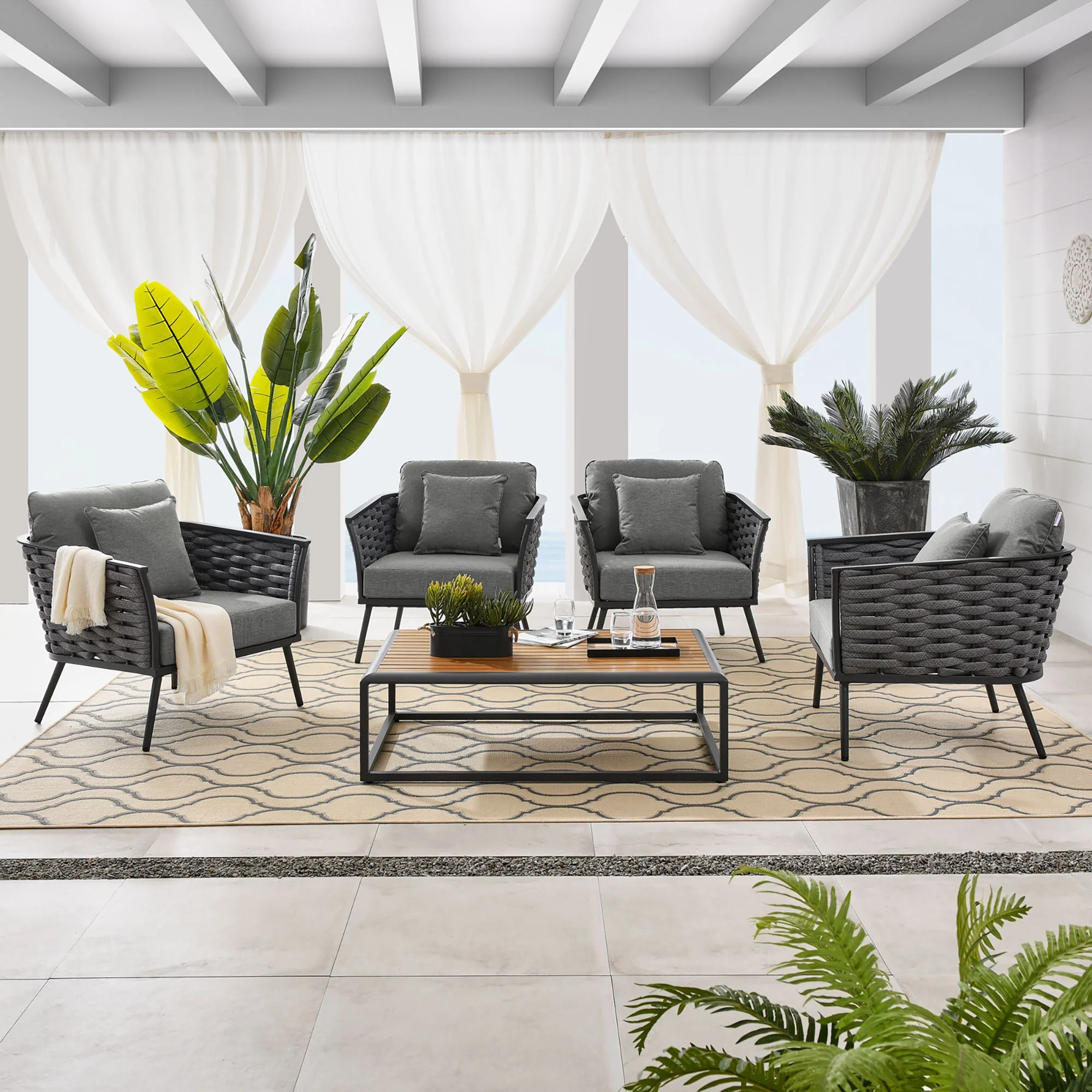 5-Piece Outdoor Patio Aluminum Sectional Sofa Set with Modular Seating for Patio - Image 18