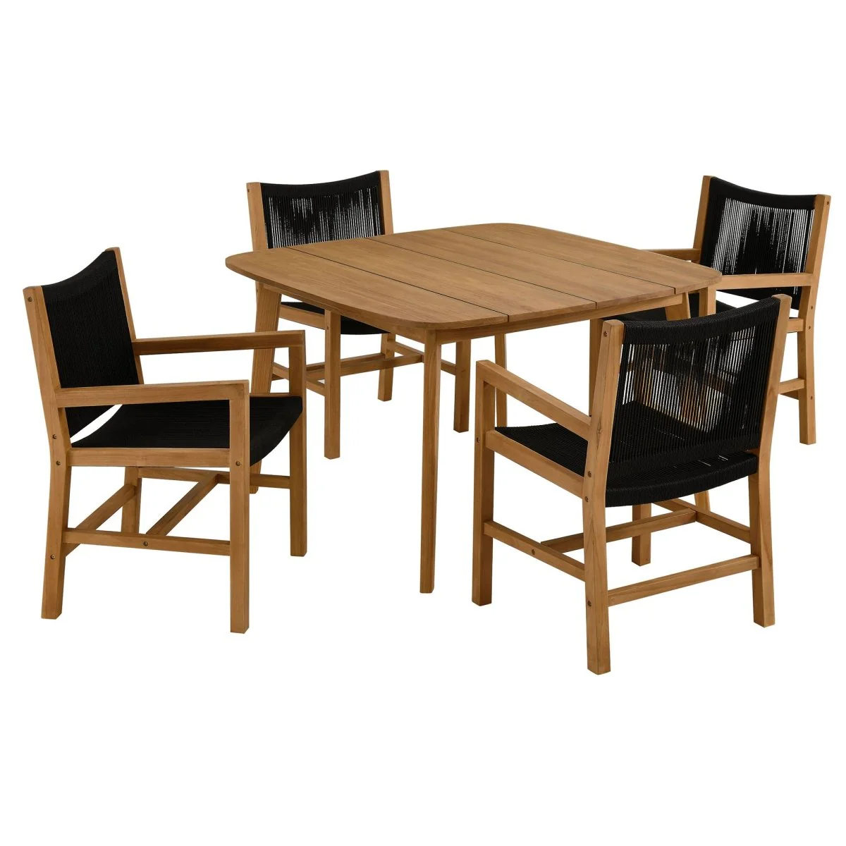 5-Piece Outdoor Teak and Rope Dining Set with Armchairs for Patio and Garden