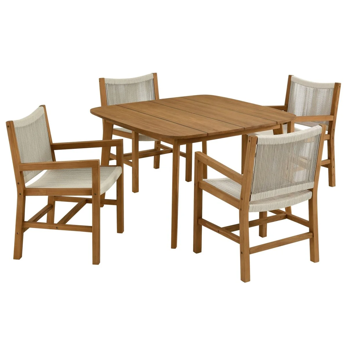 5-Piece Outdoor Teak and Rope Dining Set with Armchairs for Patio and Garden - Image 10