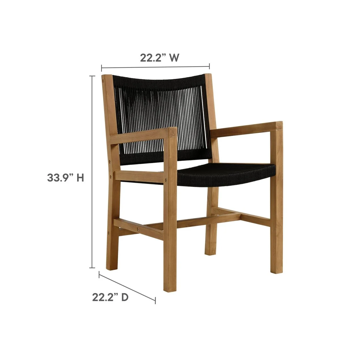 5-Piece Outdoor Teak and Rope Dining Set with Armchairs for Patio and Garden - Image 6