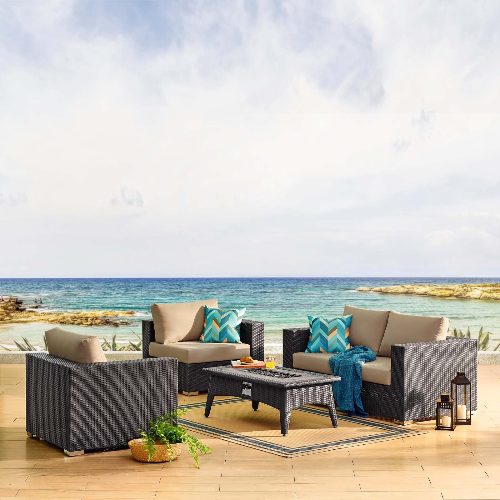 5-Piece Outdoor Wicker Patio Seating Set with Fire Pit Table - Image 8