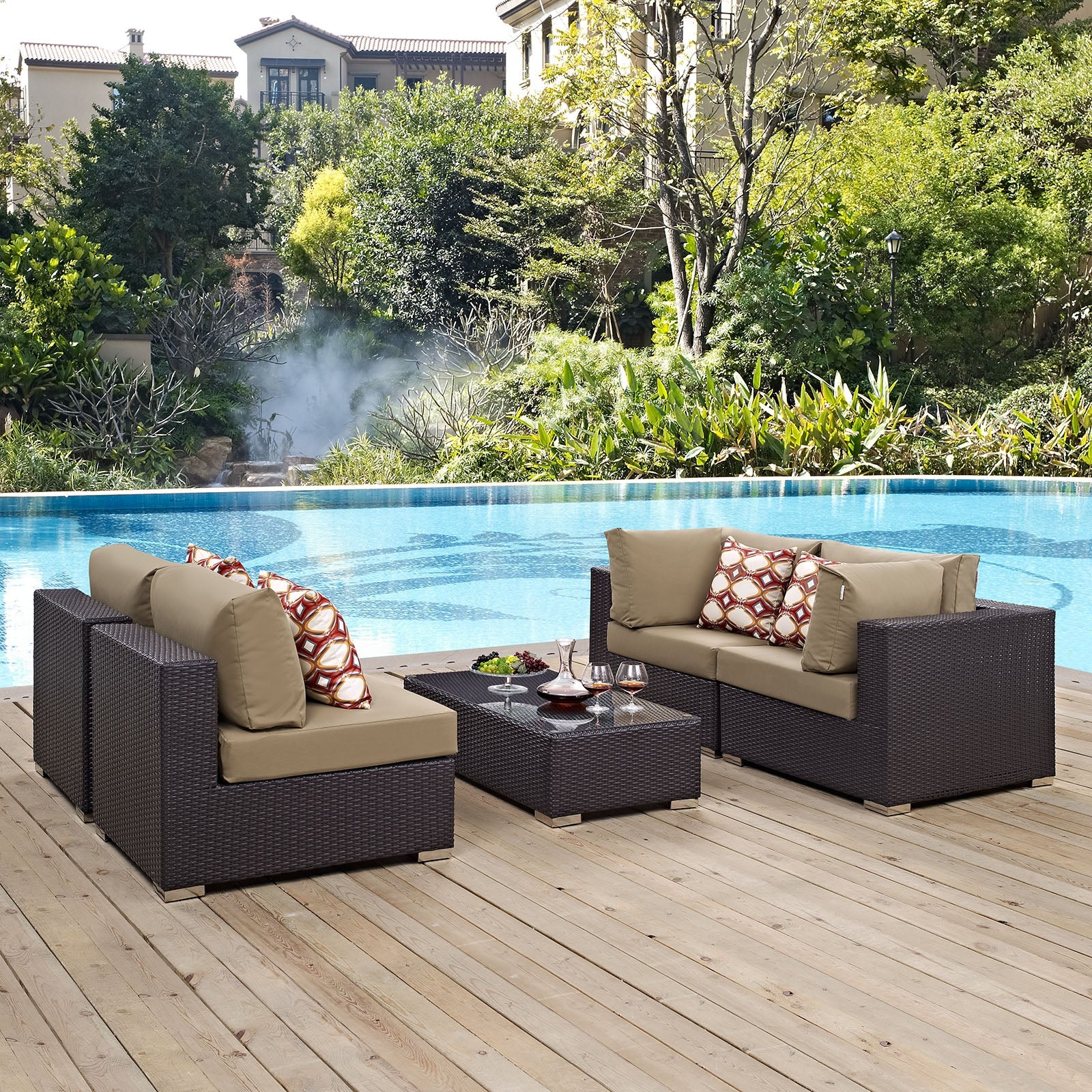 5-Piece Outdoor Wicker Patio Sectional Set - Image 5