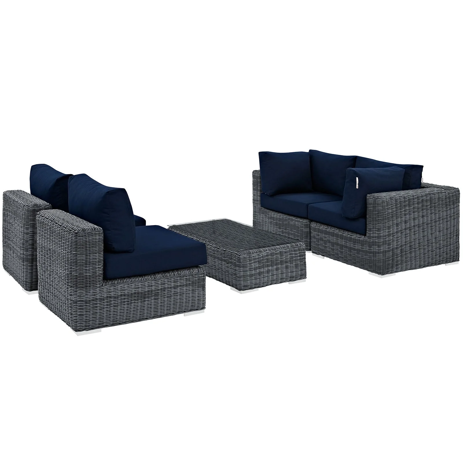 5-Piece Outdoor Wicker Patio Sectional Set with Sunbrella Fabric - Image 24