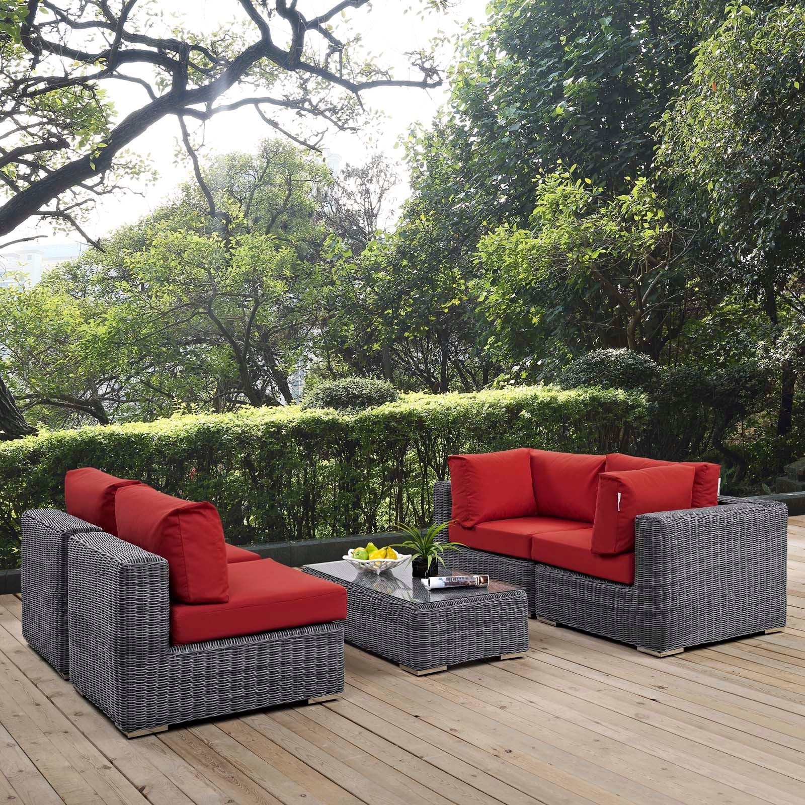 5-Piece Outdoor Wicker Patio Sectional Set with Sunbrella Fabric - Image 4