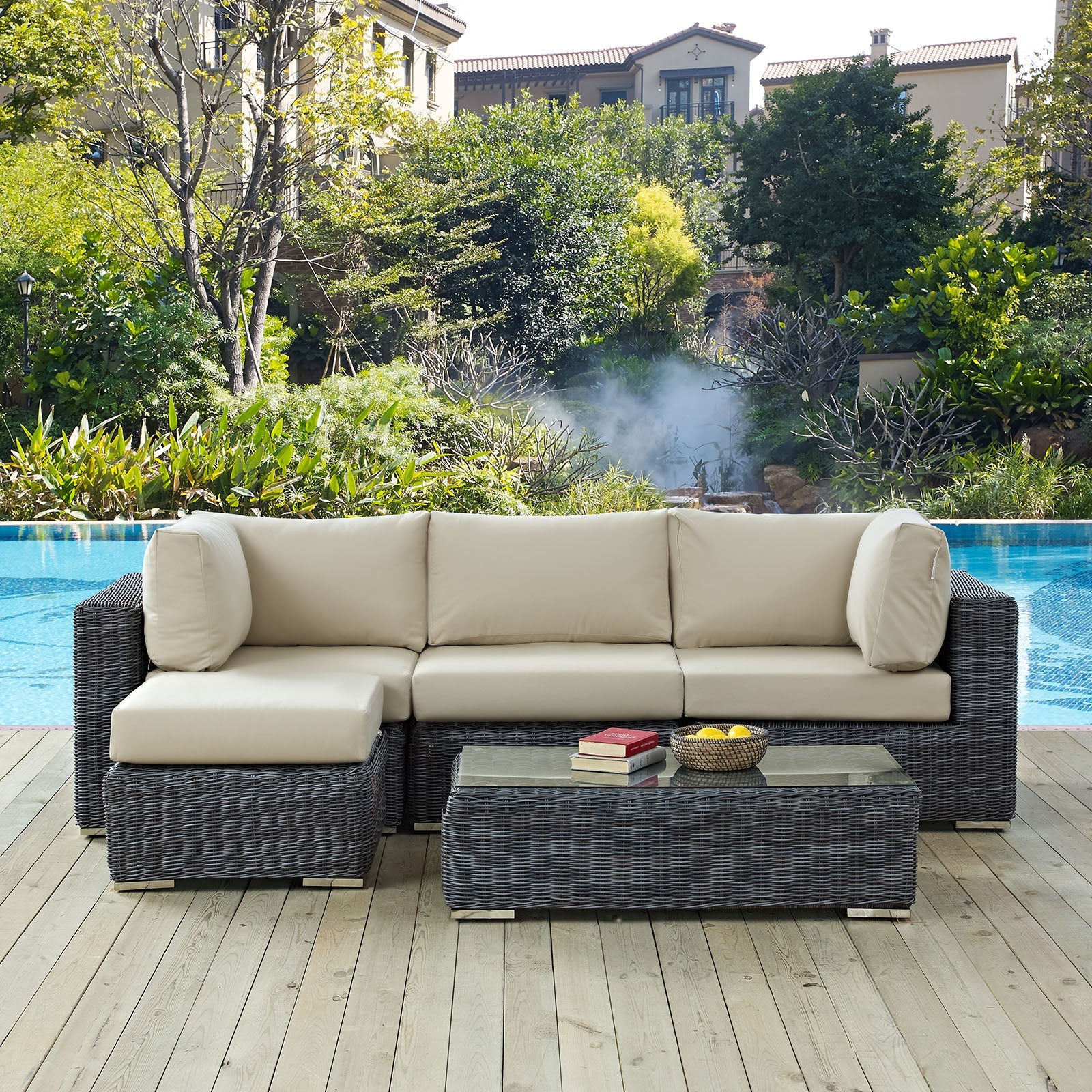 5-Piece Outdoor Wicker Patio Sectional Set with Sunbrella Fabric - Image 7