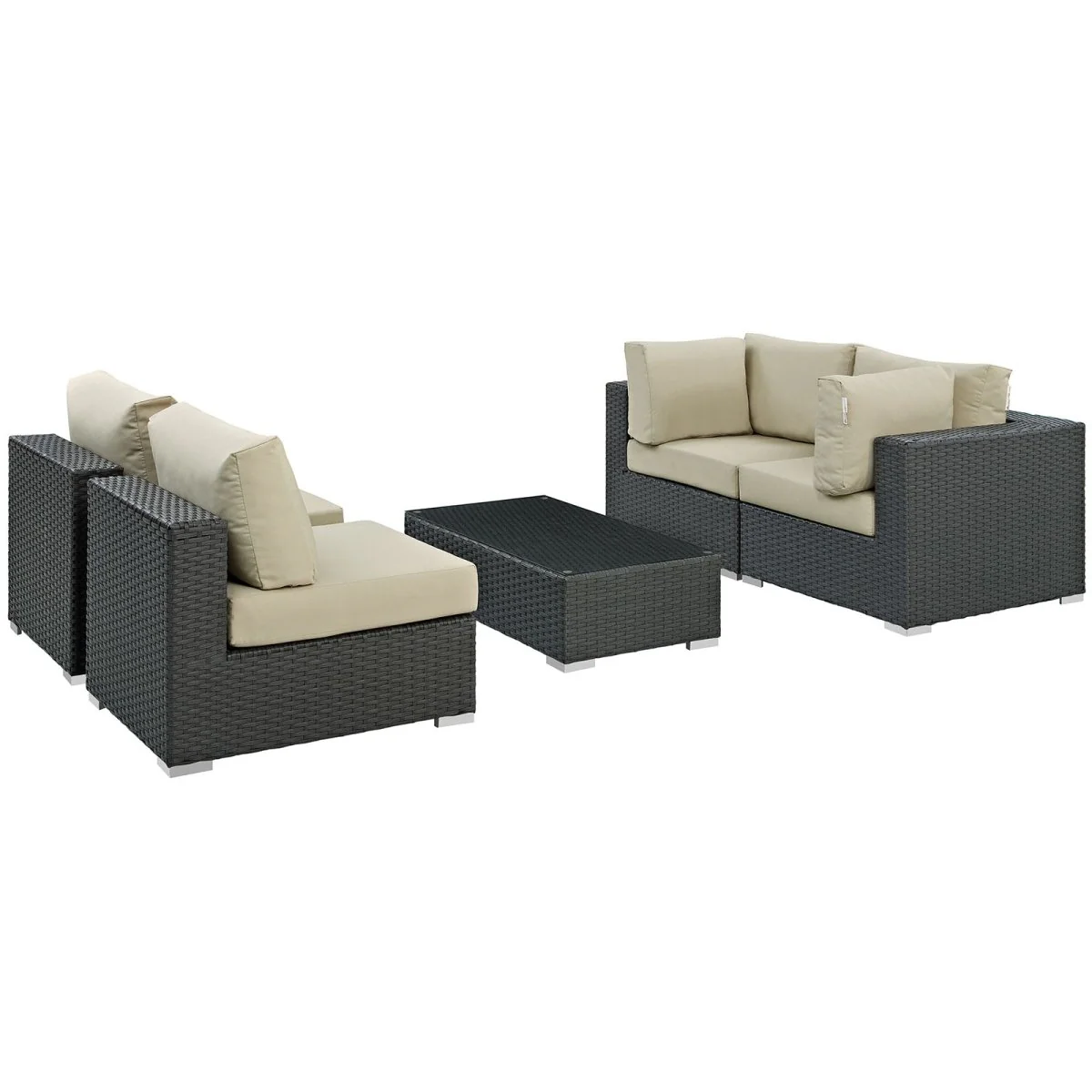 5-Piece Outdoor Woven Patio Sectional Set with Performance Cushions
