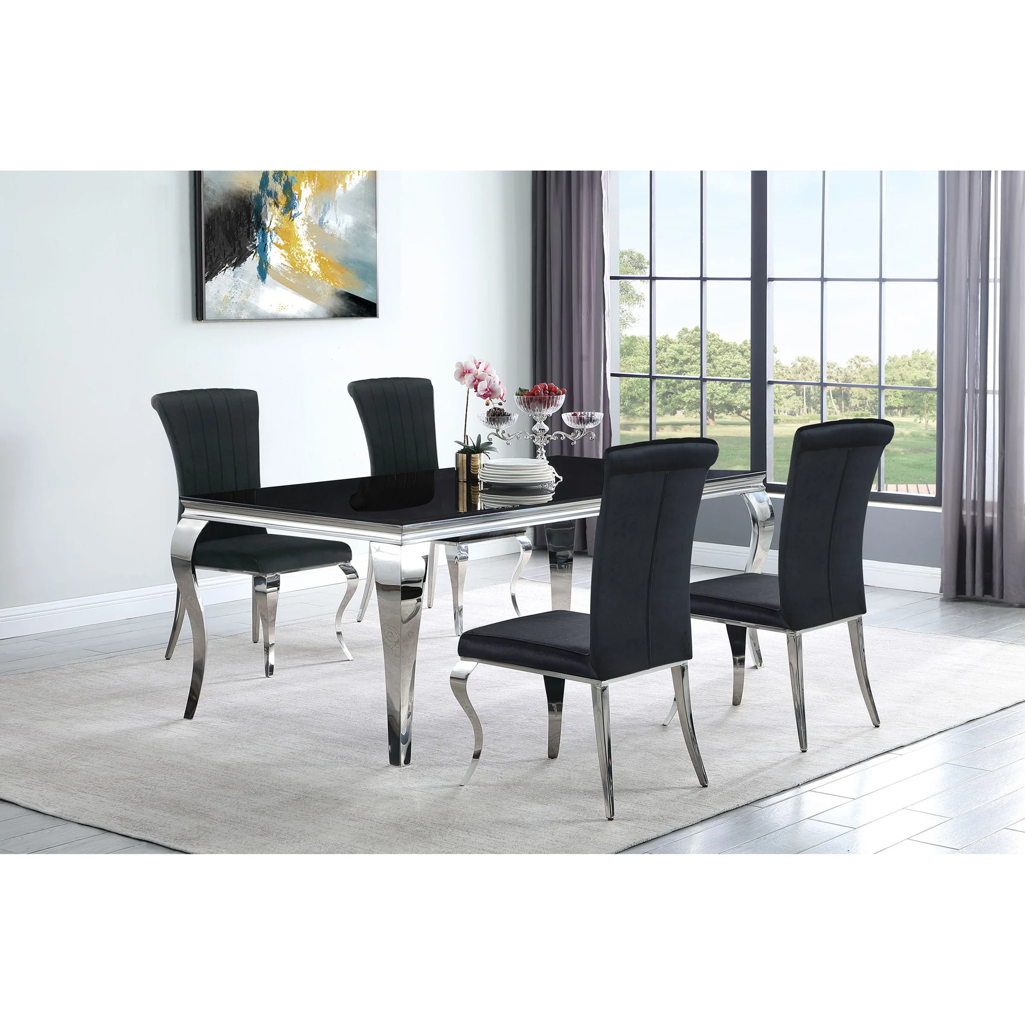 5 Piece Rectangular Dining Set With Upholstered Chairs - Black - Image 7