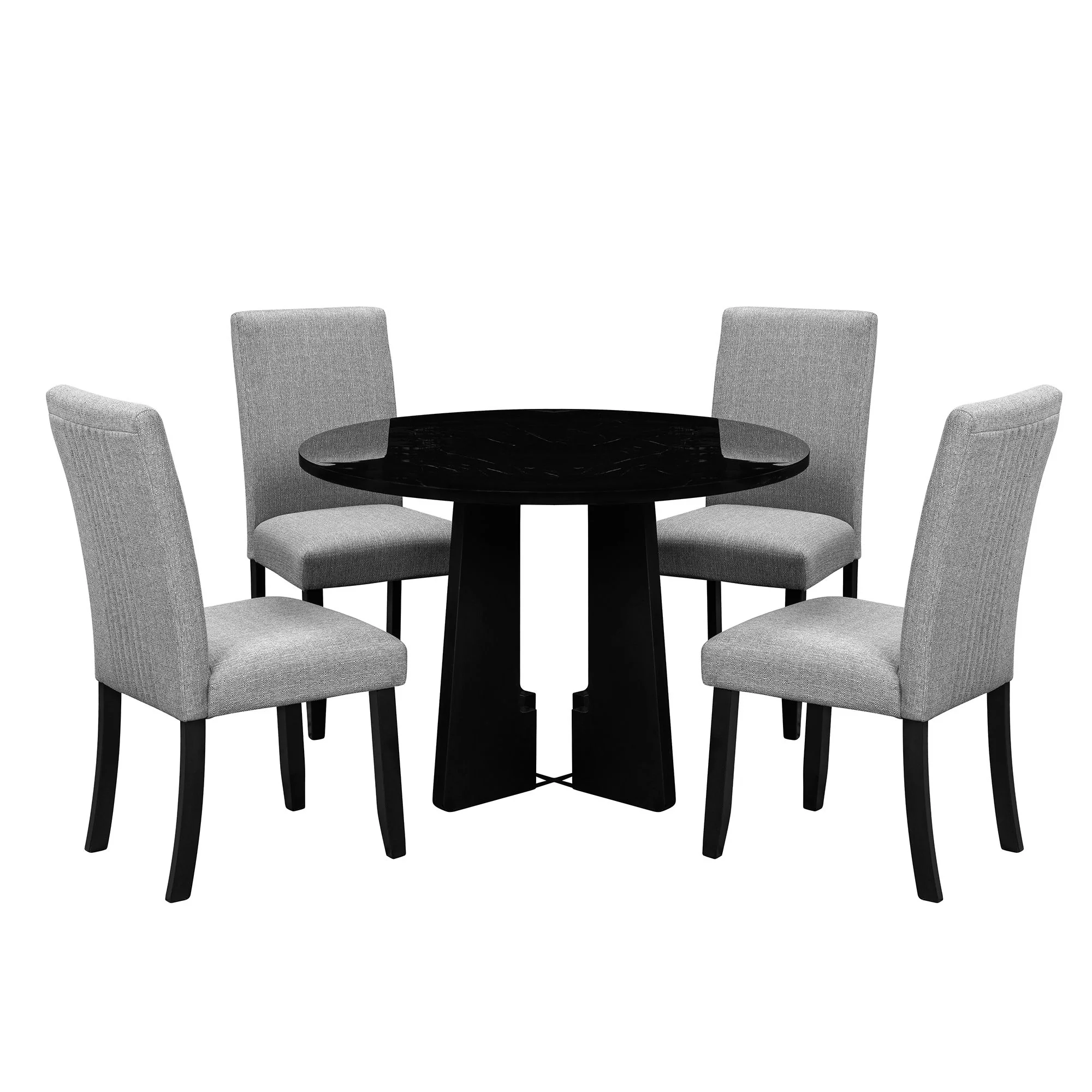 5 Piece Round Dining Table Set, Modern Table And 4 Upholstered Chairs For Dining Room - Image 5