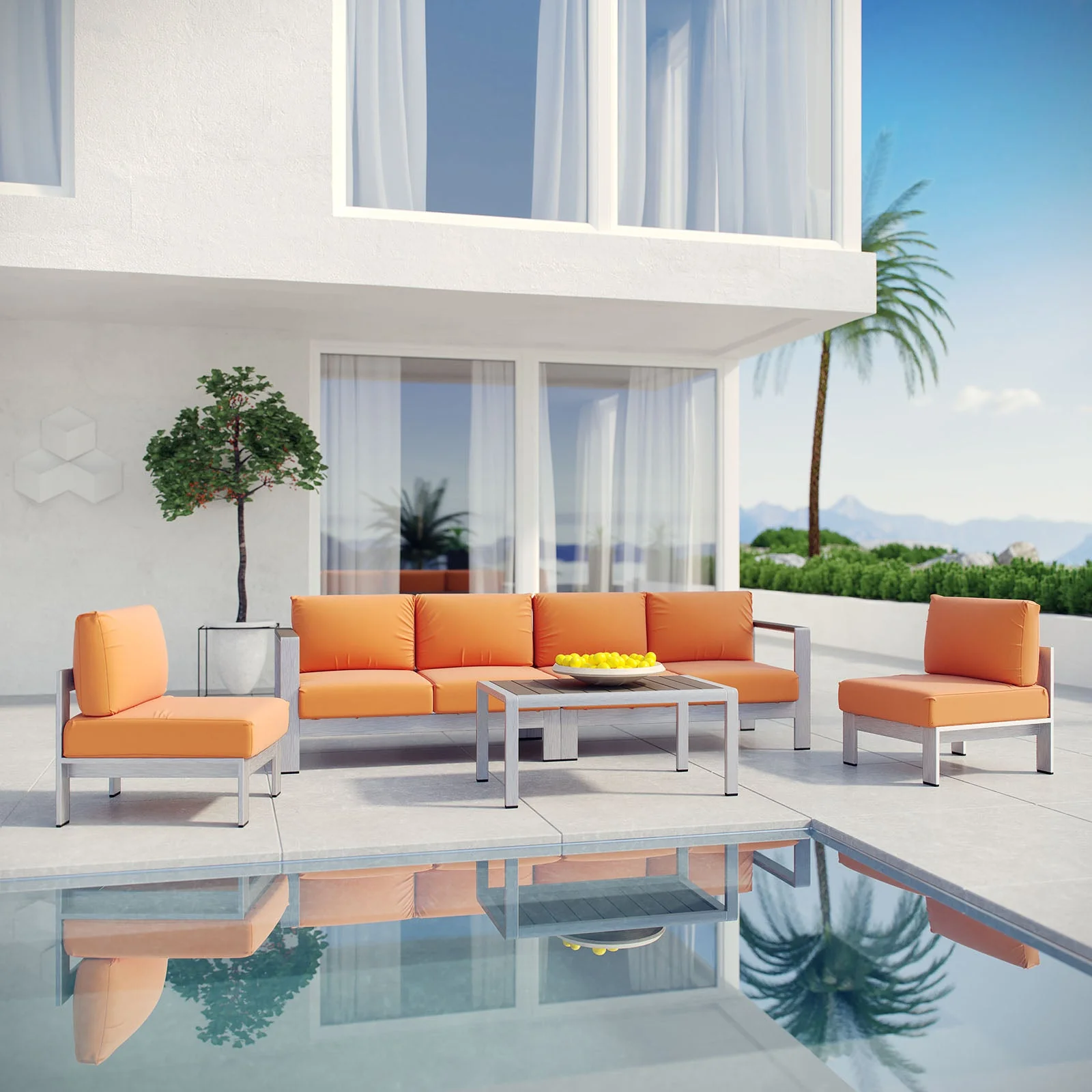 5-Piece Silver Orange Aluminum Outdoor Patio Sectional Sofa Set - Image 6