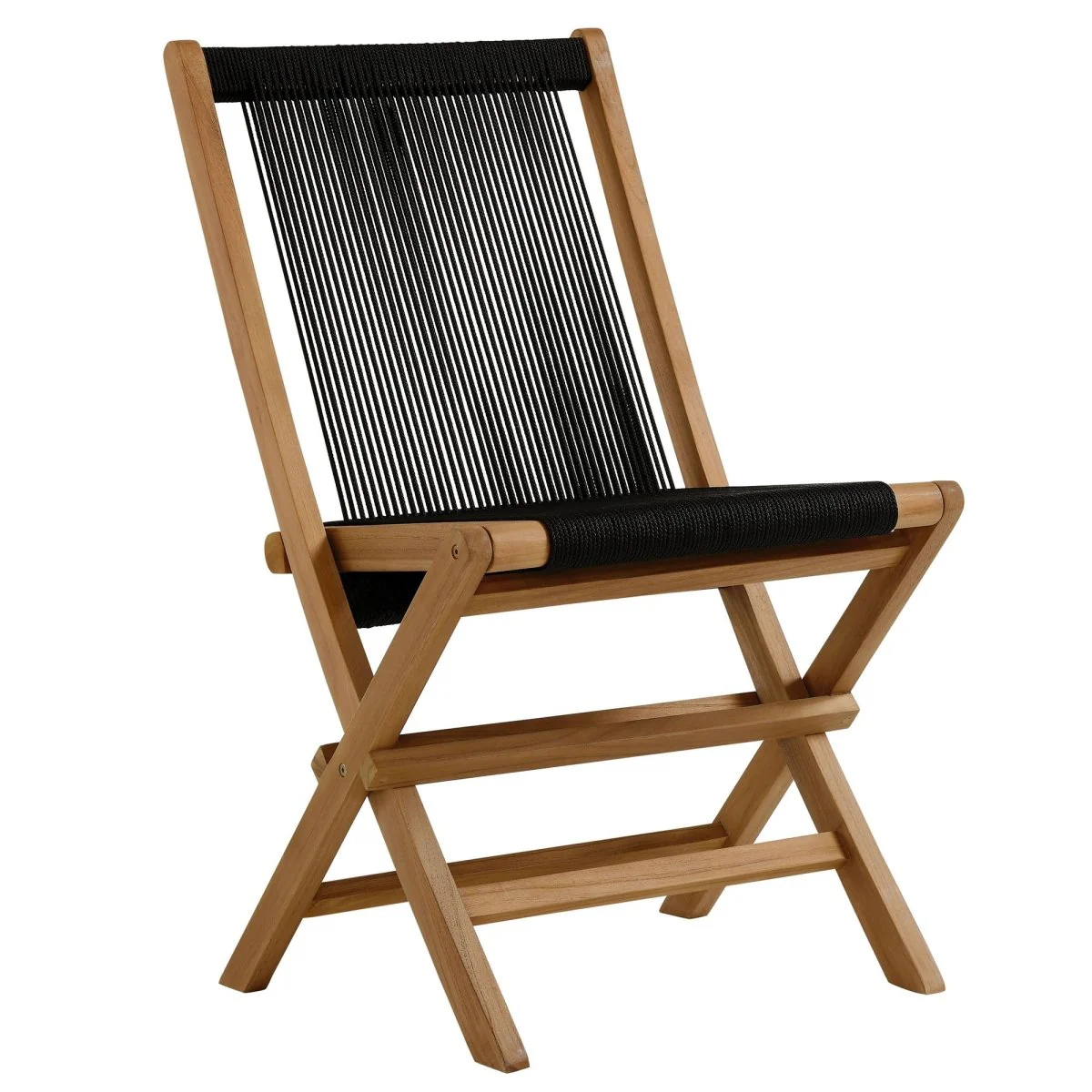 5-Piece Teak Wood Outdoor Dining Set with Rope Folding Chairs for Patio & Garden - Image 19