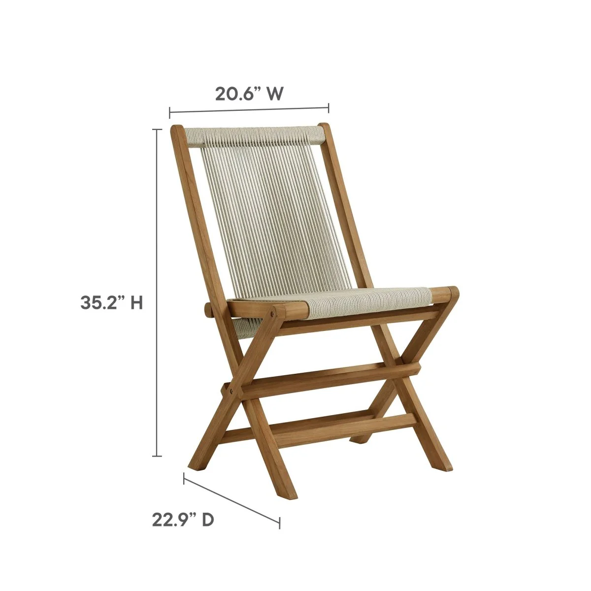 5-Piece Teak Wood Outdoor Dining Set with Rope Folding Chairs for Patio & Garden - Image 3