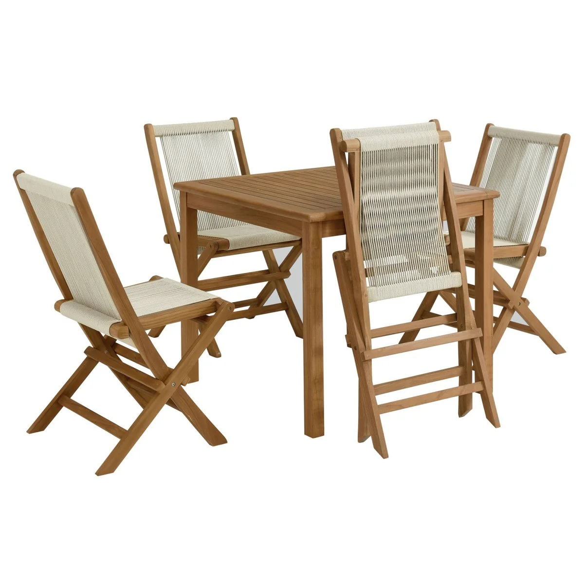 5-Piece Teak Wood Outdoor Dining Set with Rope Folding Chairs for Patio & Garden - Image 8