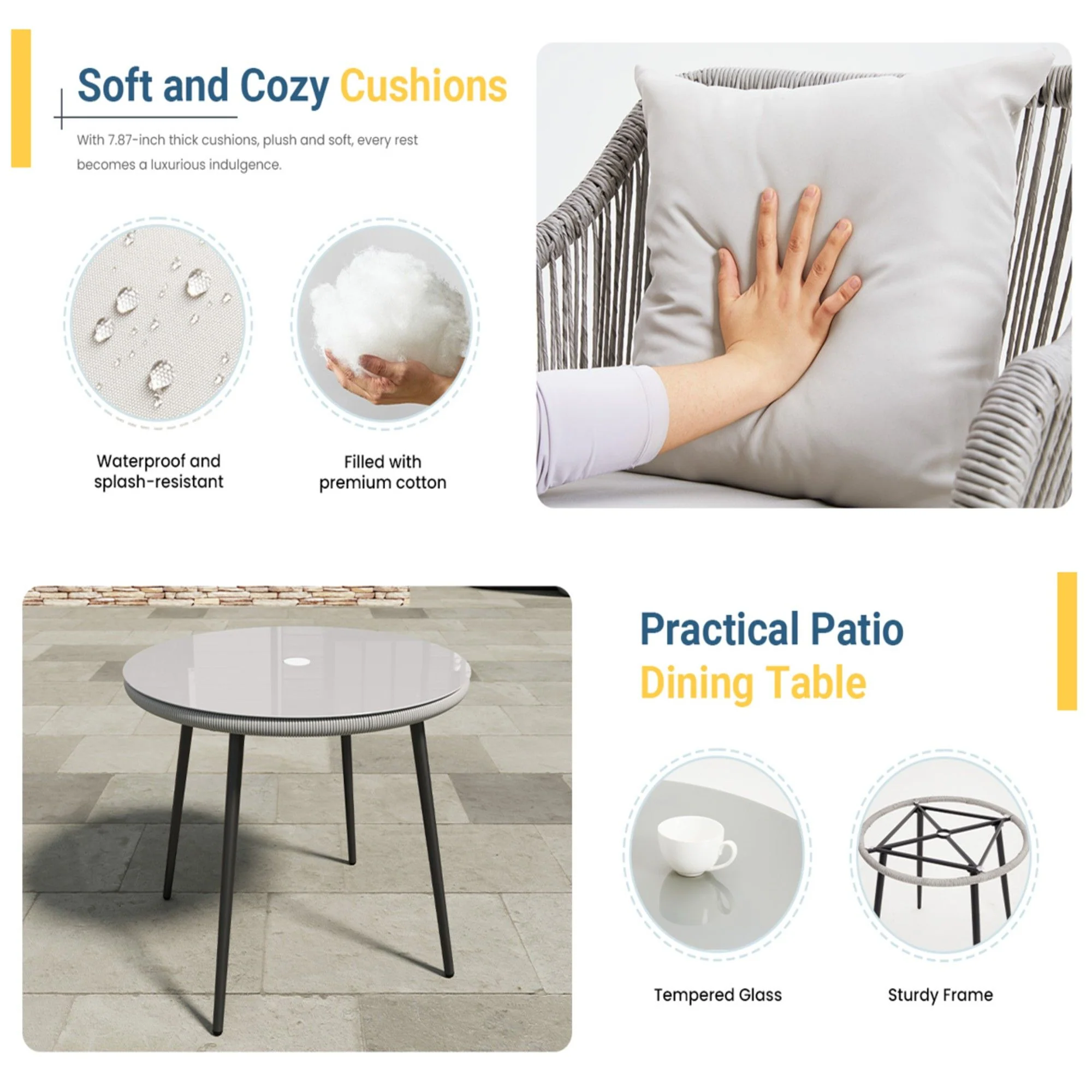5 Piece Twisted Rattan Patio Dining Set With Table - Image 14