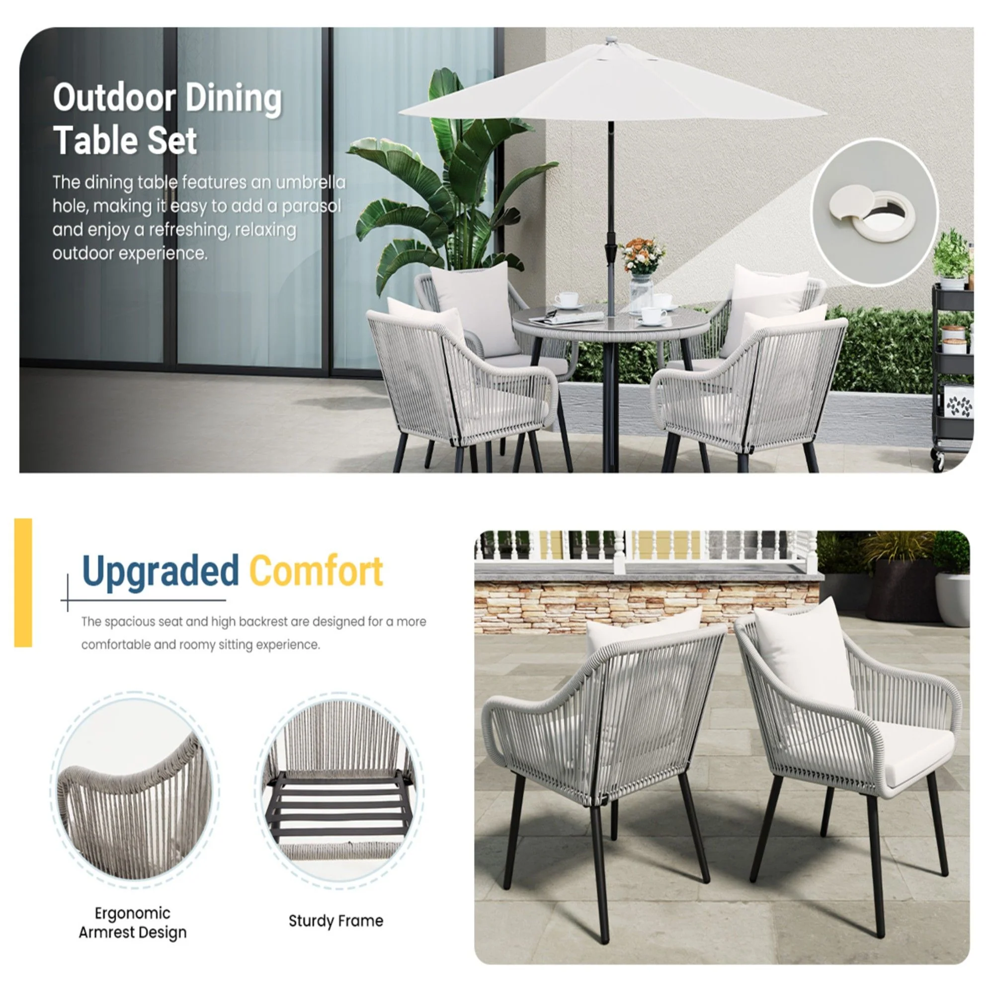 5 Piece Twisted Rattan Patio Dining Set With Table - Image 3