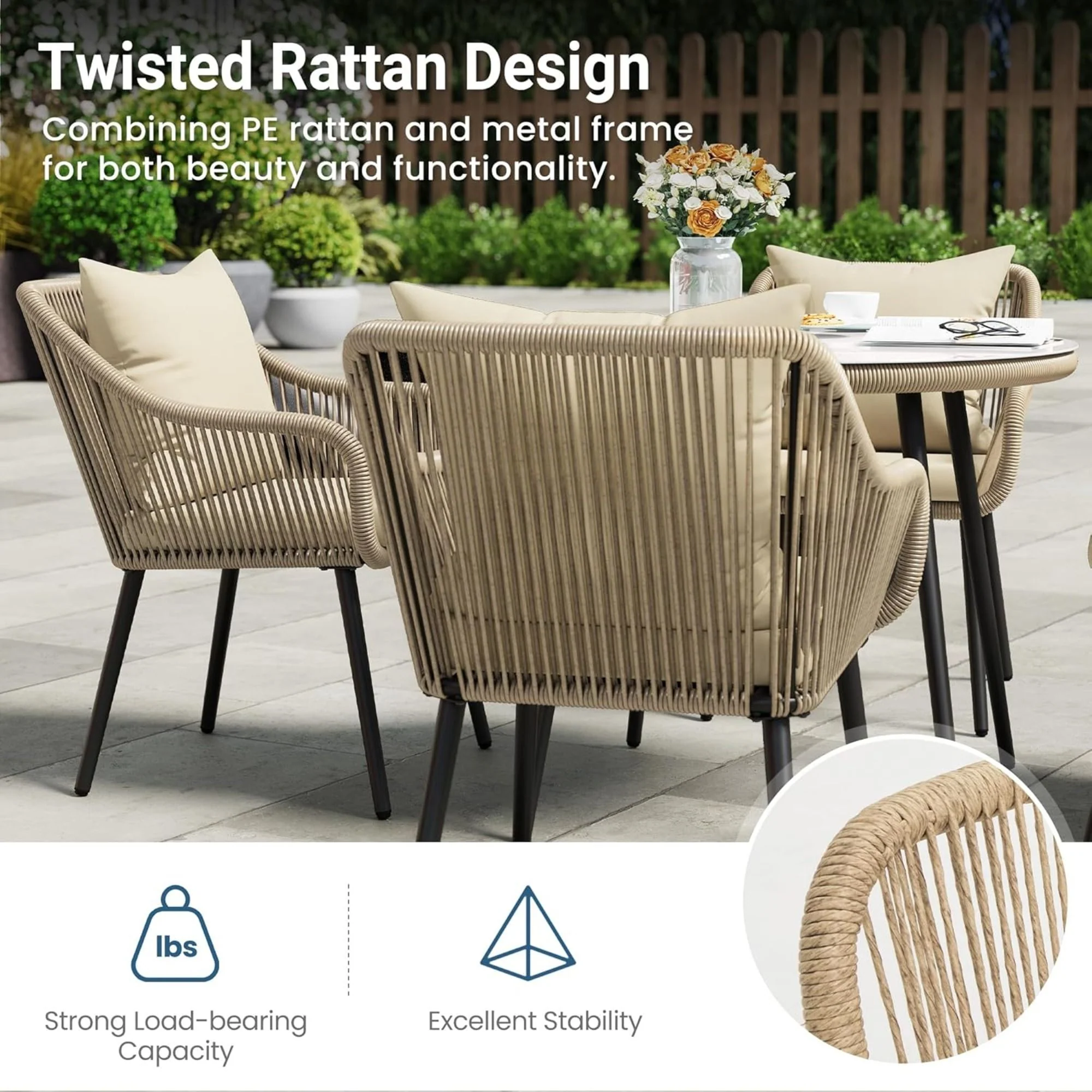 5 Piece Twisted Rattan Patio Dining Set With Table - Image 7