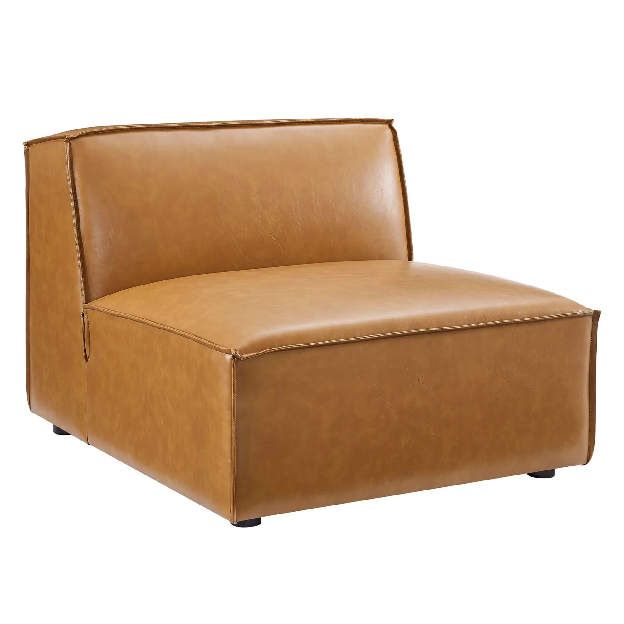 5-Piece Vegan Leather French Piping Sectional Sofa 168 Inch in Tan - Image 4