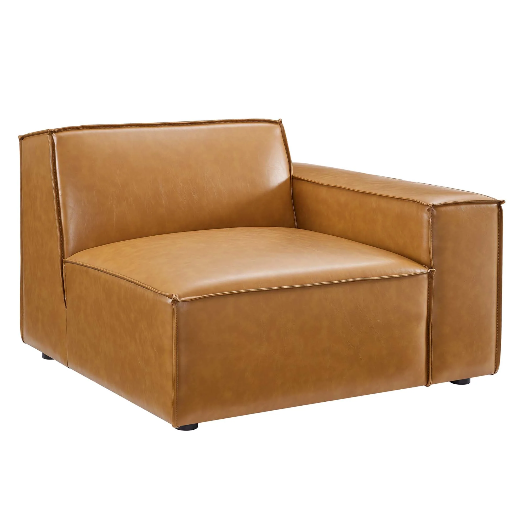 5-Piece Vegan Leather French Piping Sectional Sofa 168 Inch in Tan - Image 5
