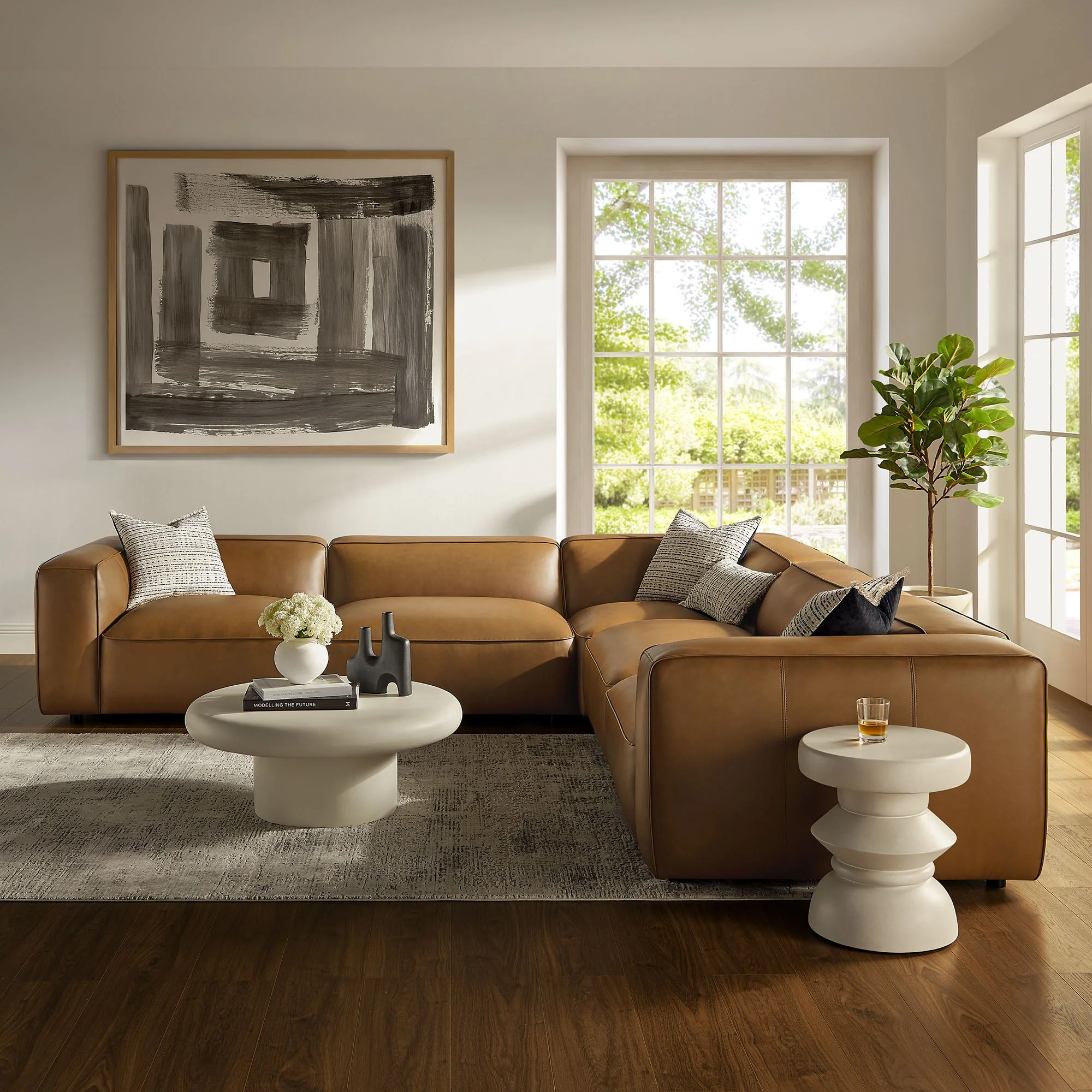 5-Piece Vegan Leather Modular L-Shaped Sectional Sofa 130 Inch - Image 9