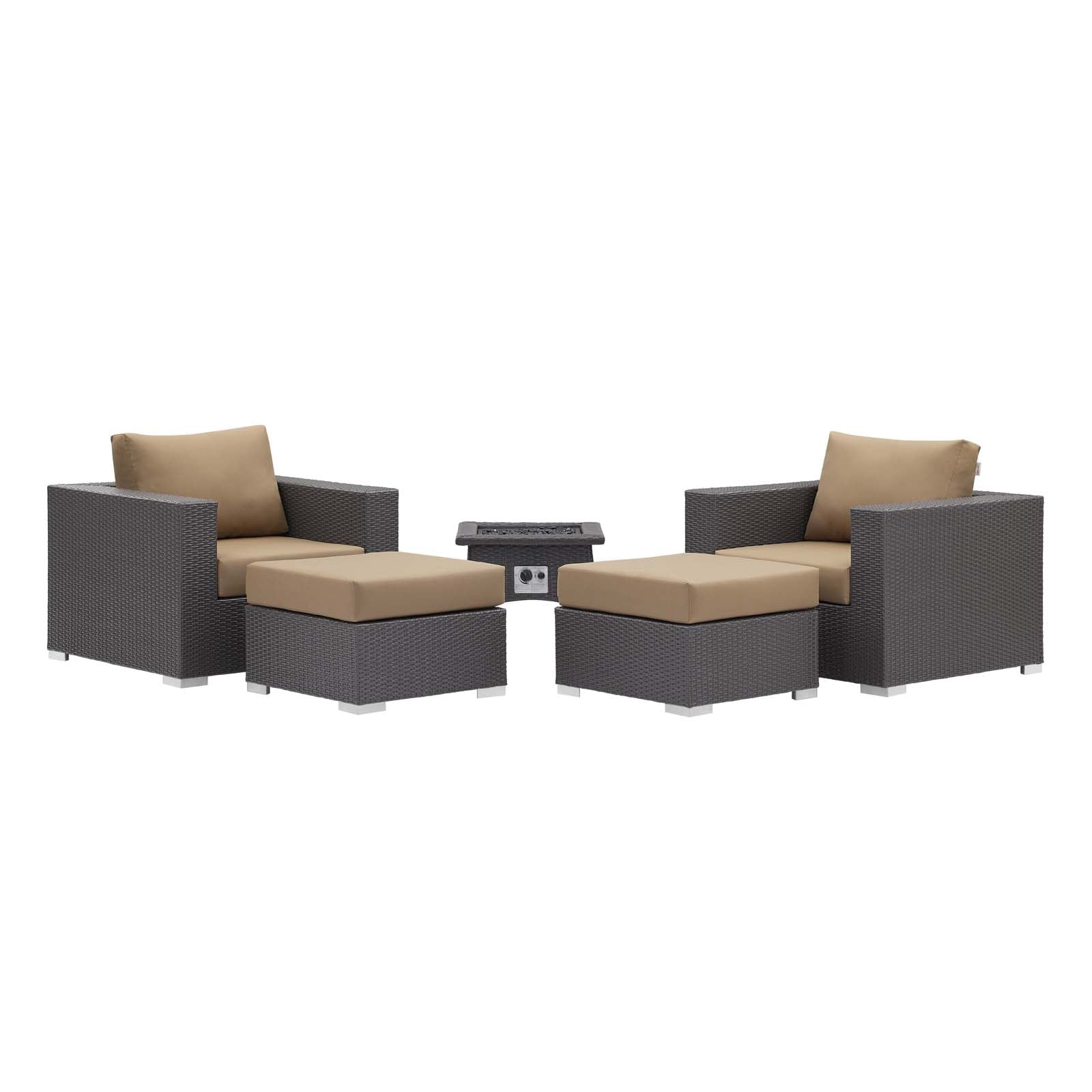 5-Piece Wicker Outdoor Patio Set with Fire Pit and Cushioned Seating Ensemble - Image 3
