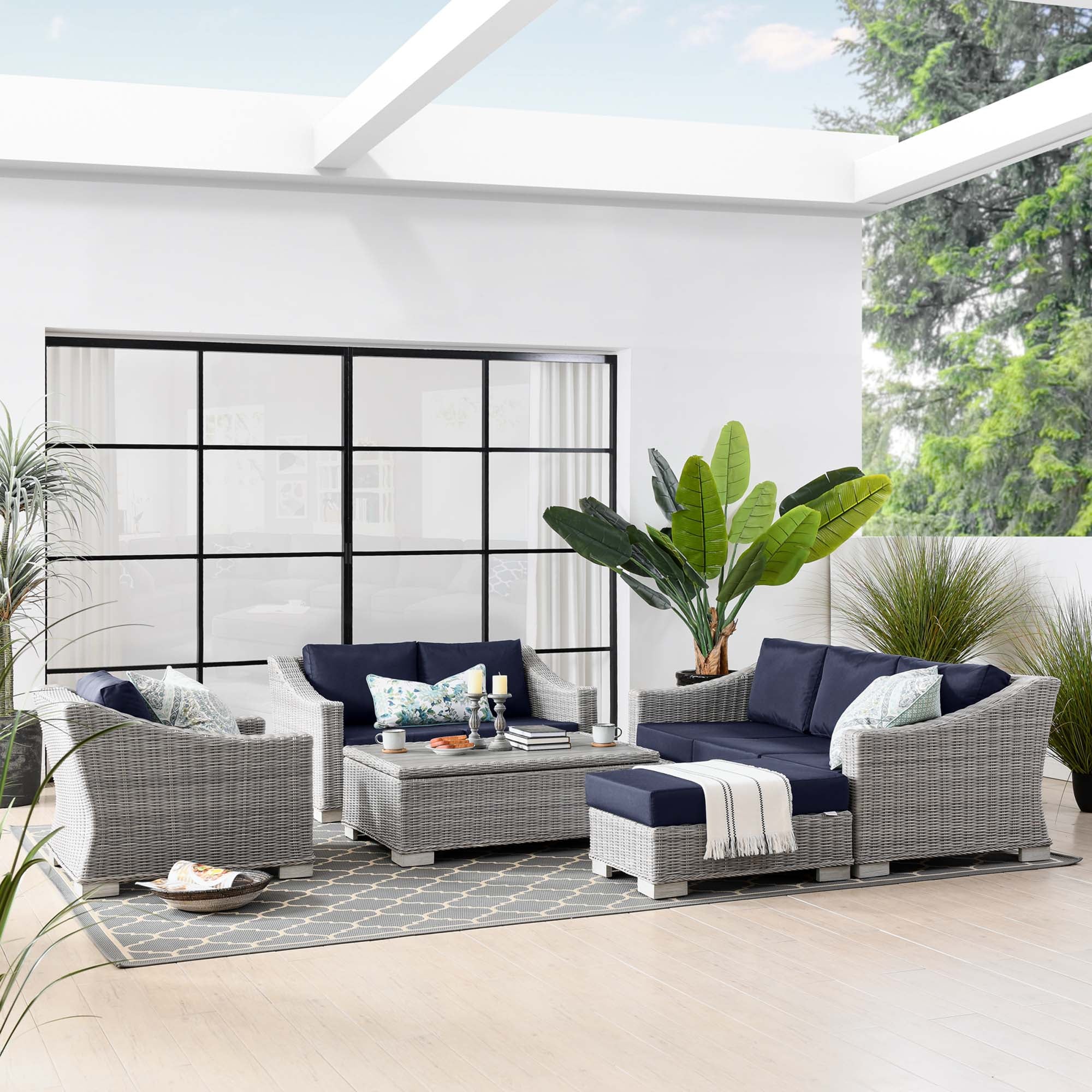 5-Piece Wicker Rattan Outdoor Patio Furniture Set with Sofa, Chairs and Table - Image 20
