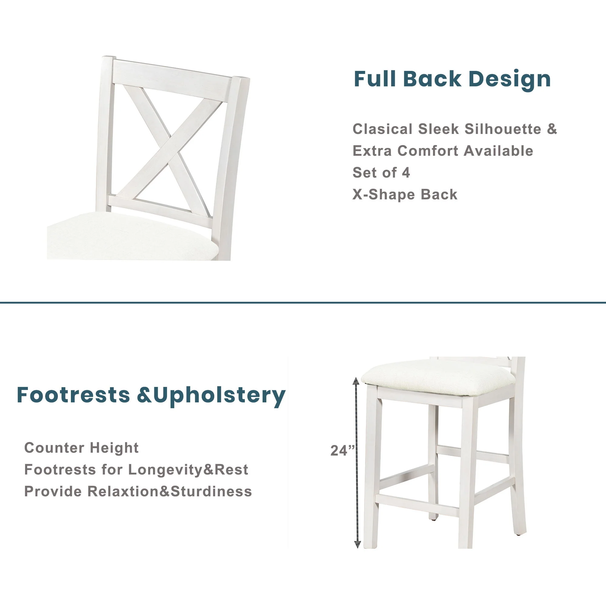 5 Pieces Counter Height Rustic Farmhouse Dining Room Wooden Bar Table Set With 2 Stools And 2 Chairs - Image 14