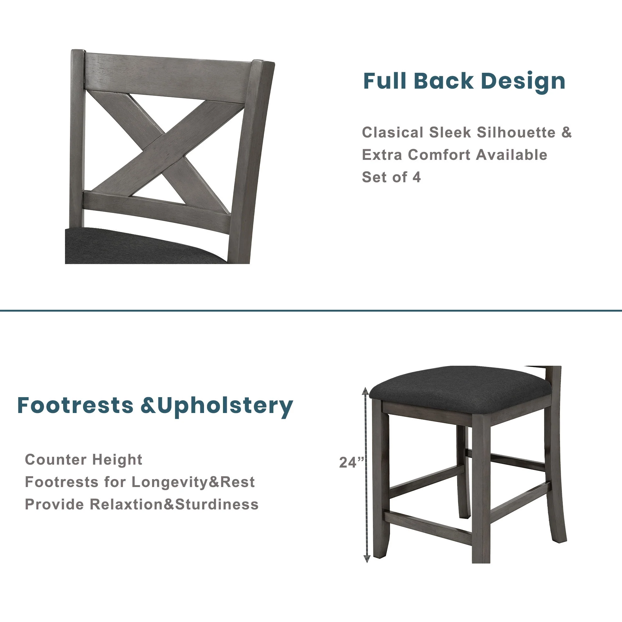 5 Pieces Counter Height Rustic Farmhouse Dining Room Wooden Bar Table Set With 2 Stools And 2 Chairs - Image 5