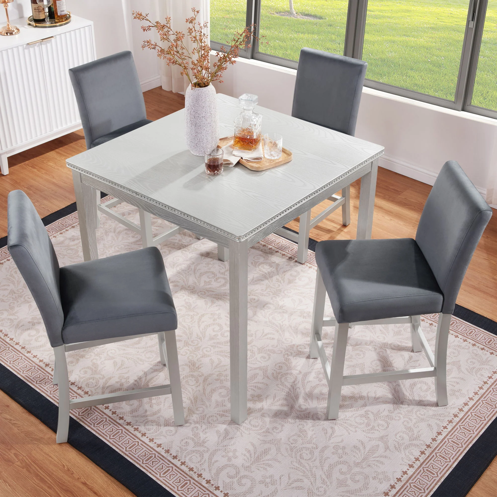 5 Pieces Counter Height Table Set, Kitchen Table With Square Table And 4 Upholstered Chairs - Image 11