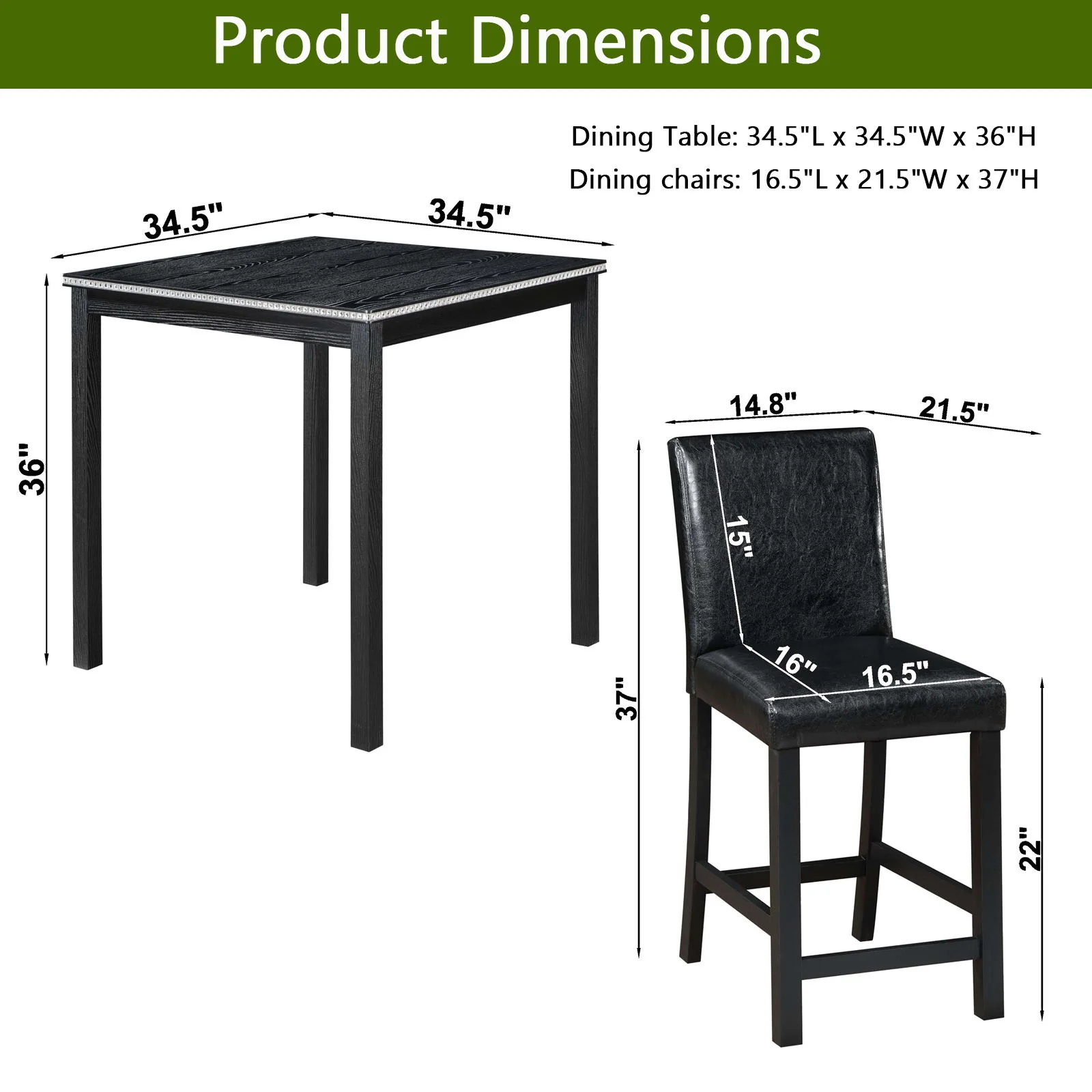 5 Pieces Counter Height Table Set, Kitchen Table With Square Table And 4 Upholstered Chairs - Image 15