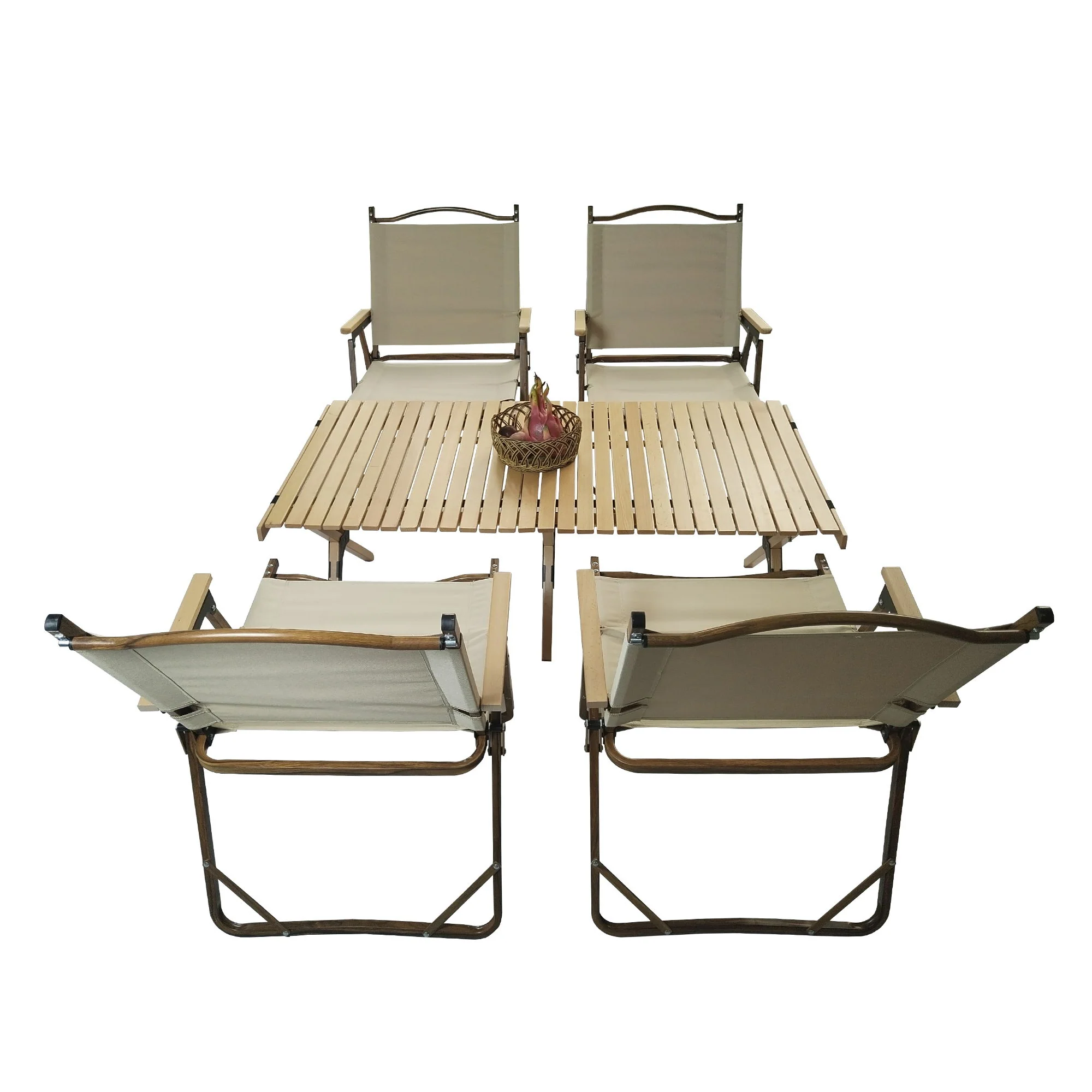 5 Pieces Dining Set, Multi-Function Foldable And Portable, 1 Dining Table & 4 Folding Chairs, Indoor And Outdoor Universal - Natural - Image 7