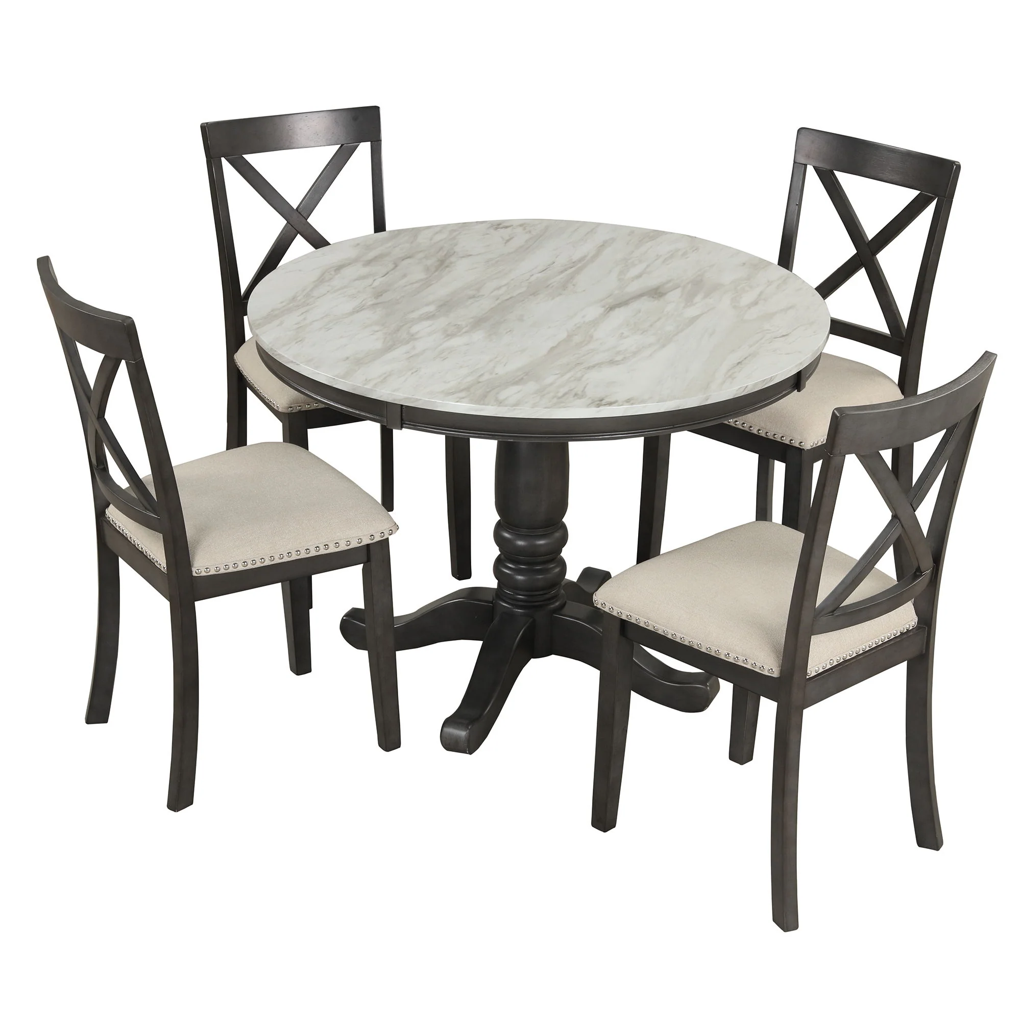5 Pieces Dining Table And Chairs Set For 4 Persons, Kitchen Room Solid Wood Table With 4 Chairs - Image 14