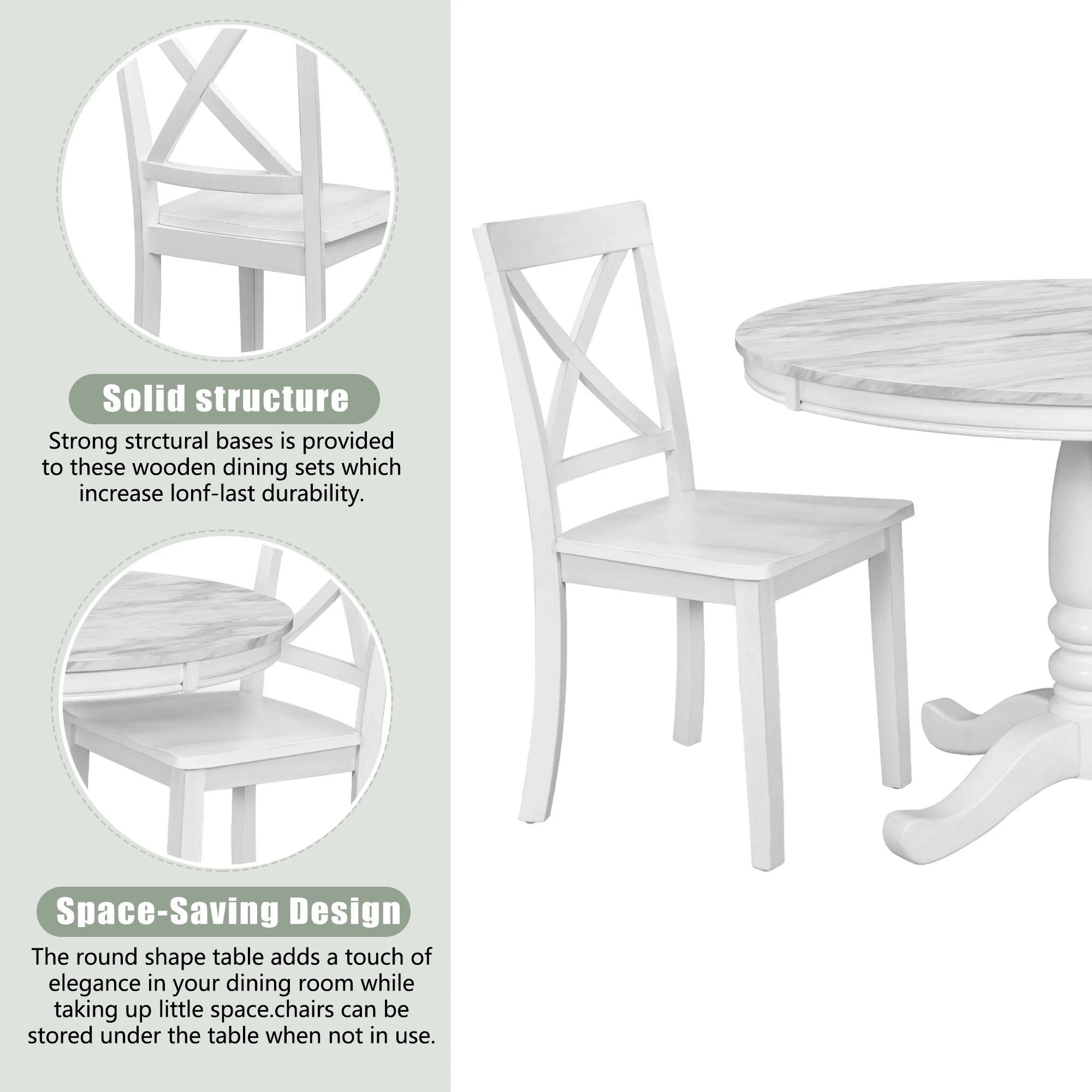 5 Pieces Dining Table And Chairs Set For 4 Persons, Kitchen Room Solid Wood Table With 4 Chairs - Image 5