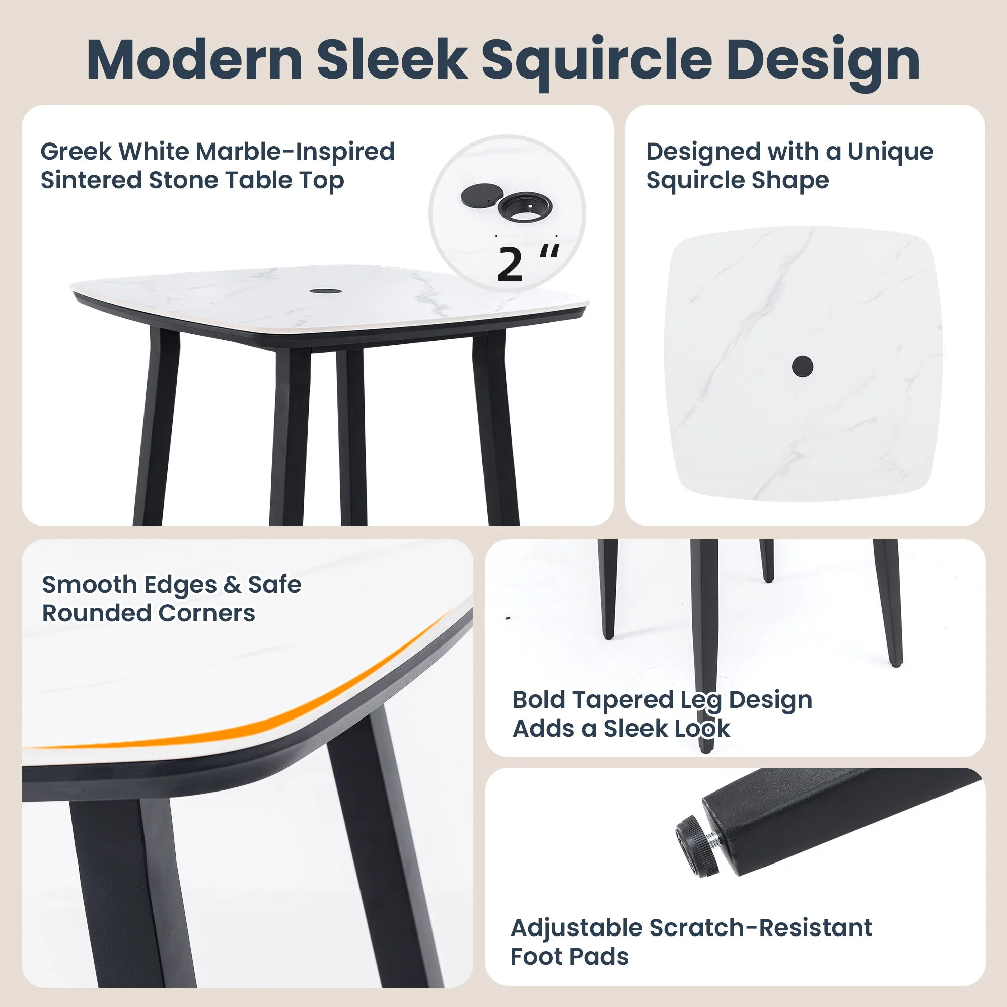 5 Pieces Outdoor Patio Bar Set, Rounded Square Sintered Stone Table & 4 Swivel Bar Chairs - Image 11
